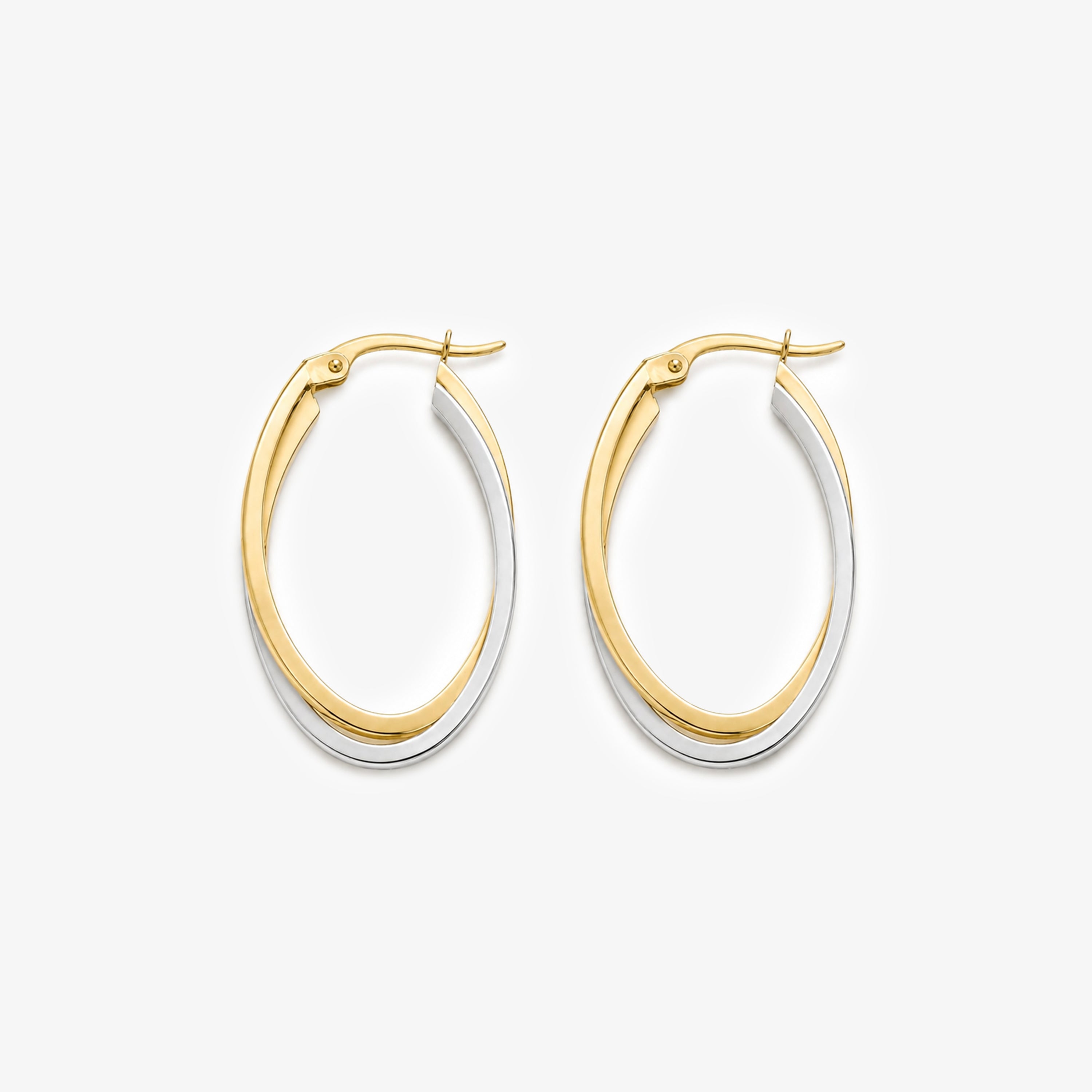 9ct Two-Tone Gold Double Oval Silhouette Hoop Earrings