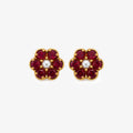 9ct Yellow Gold Ruby & Pearl Flower Cluster Stud Earrings