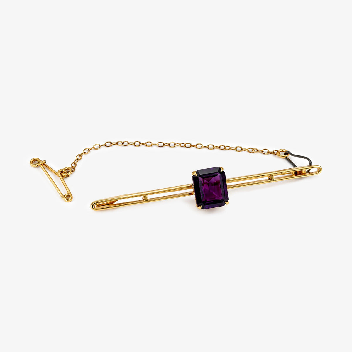 9ct Yellow Gold Purple Glass Bar Brooch