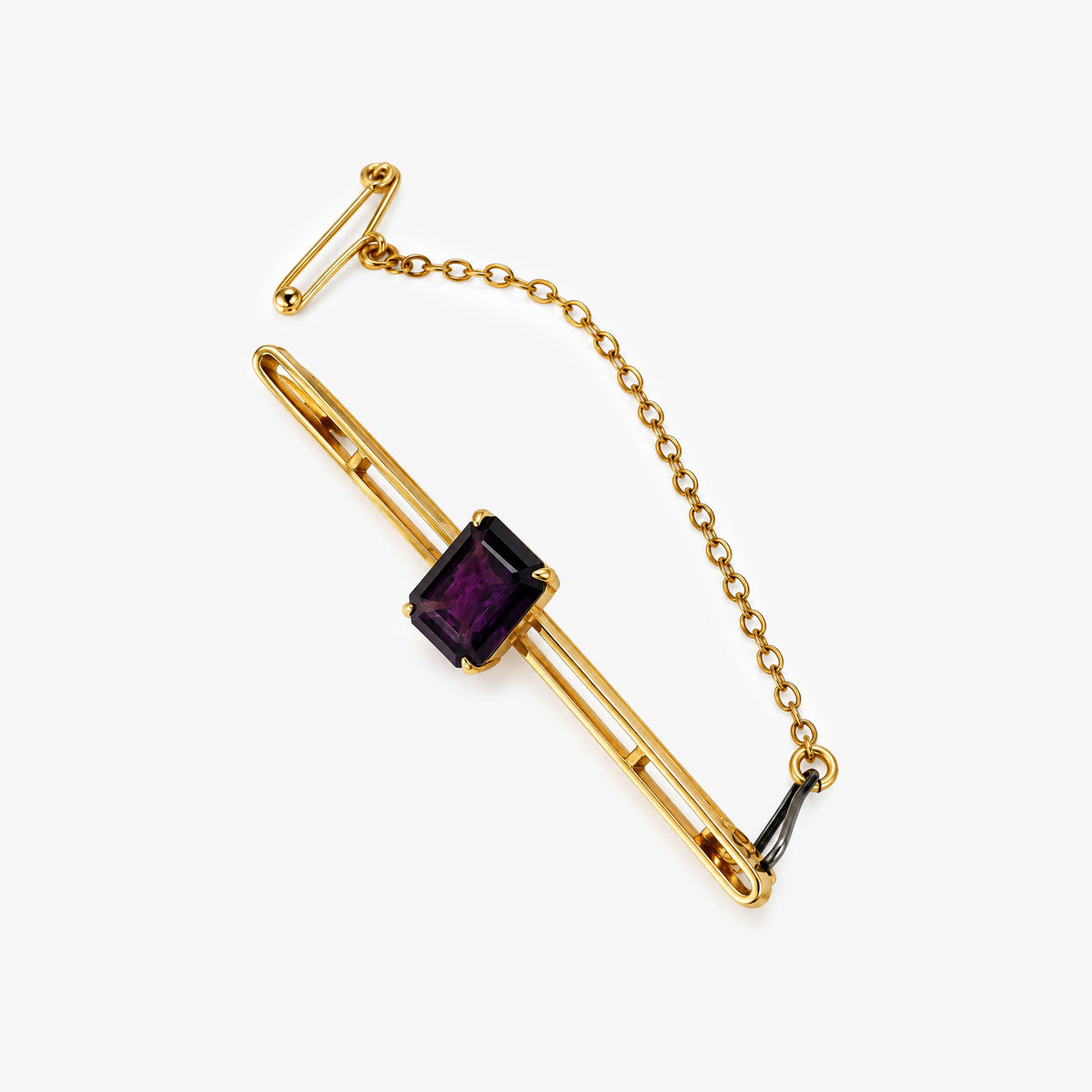 9ct Yellow Gold Purple Glass Bar Brooch