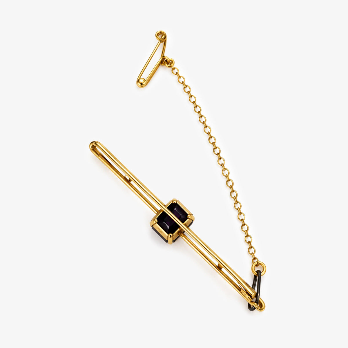 9ct Yellow Gold Purple Glass Bar Brooch