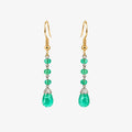 Silver Emerald Cabochon & Bead Drop Earrings