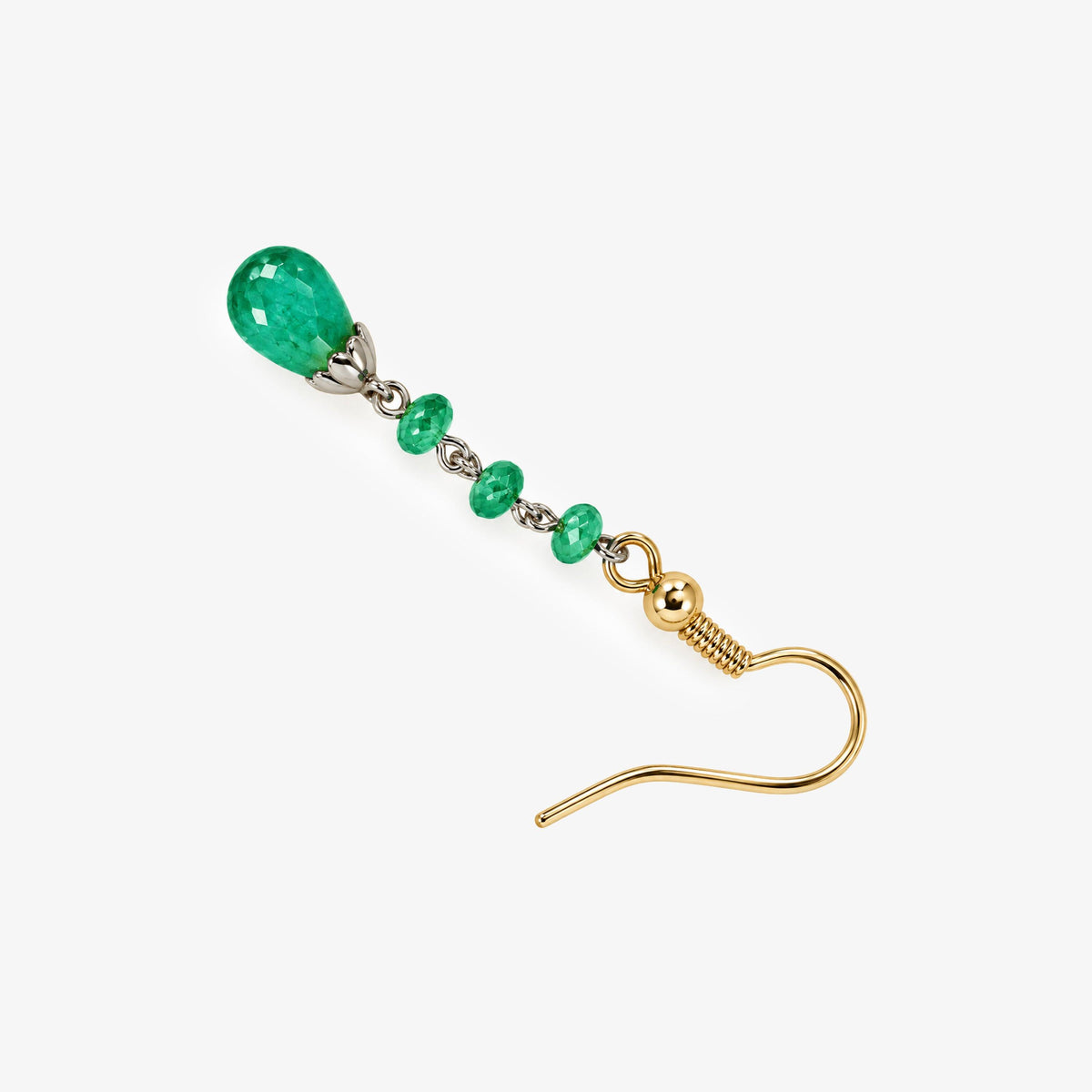 Silver Emerald Cabochon & Bead Drop Earrings
