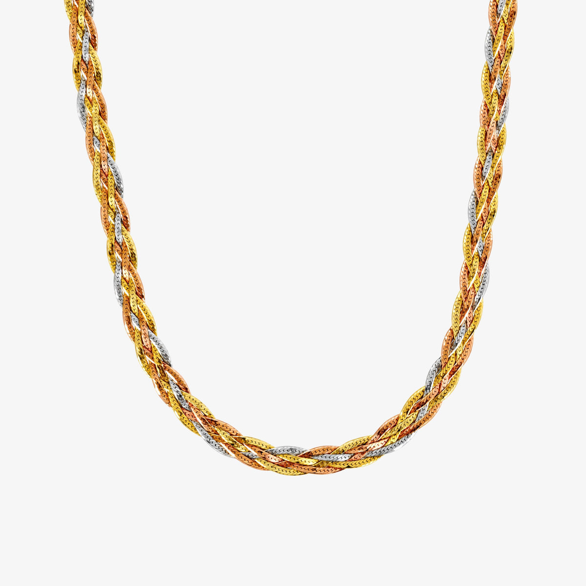 14ct Tri-Colour Gold Braided Chain Necklace