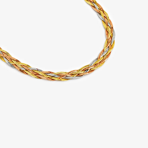 14ct Tri-Colour Gold Braided Chain Necklace