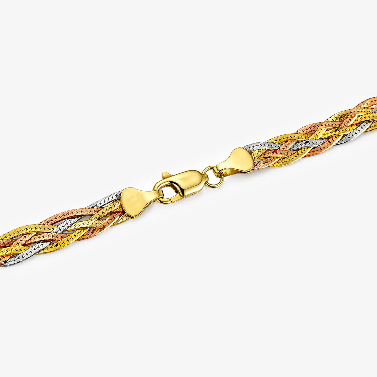 14ct Tri-Colour Gold Braided Chain Necklace