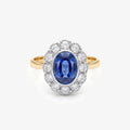 9ct Yellow Gold Ceylon Sapphire & Diamond Cluster Ring