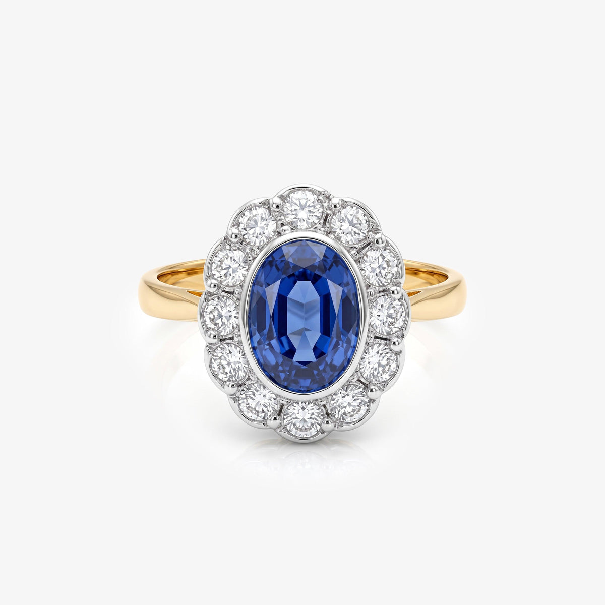 9ct Yellow Gold Ceylon Sapphire & Diamond Cluster Ring