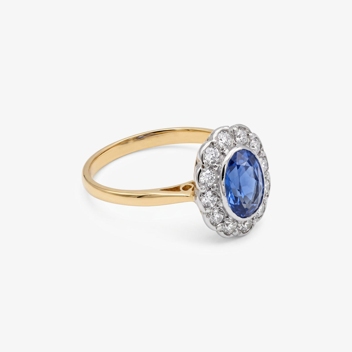 9ct Yellow Gold Ceylon Sapphire & Diamond Cluster Ring