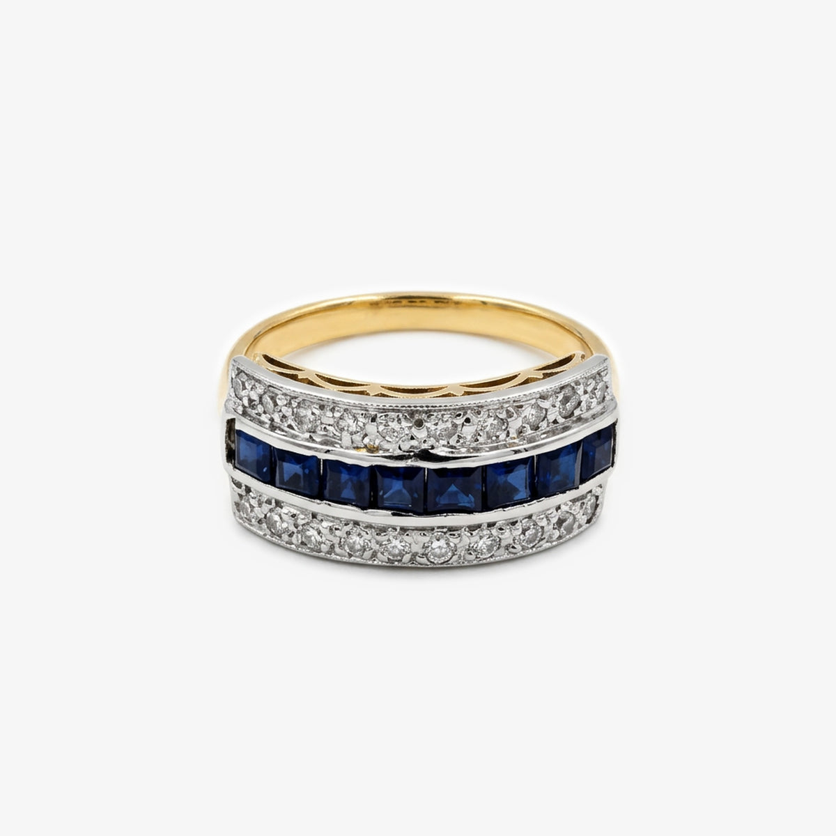 18ct Gold Art Deco Style Sapphire & Diamond Half Eternity Ring