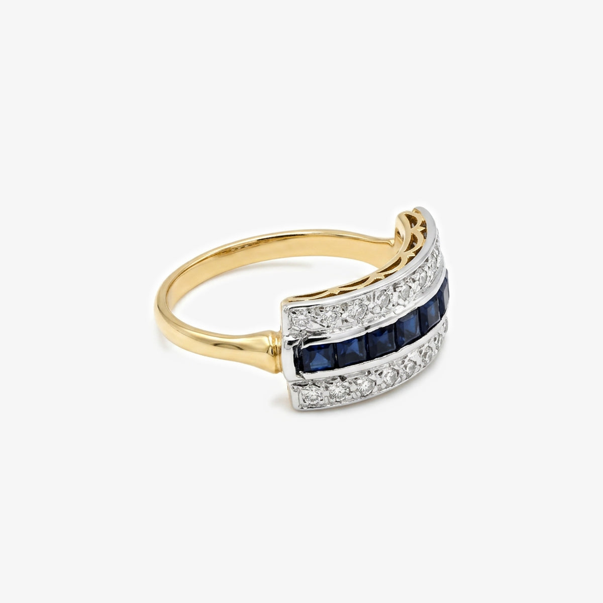 18ct Gold Art Deco Style Sapphire & Diamond Half Eternity Ring