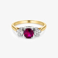 18ct Yellow Gold Oval Ruby and Diamond Three-Stone Ring - The Jewel House