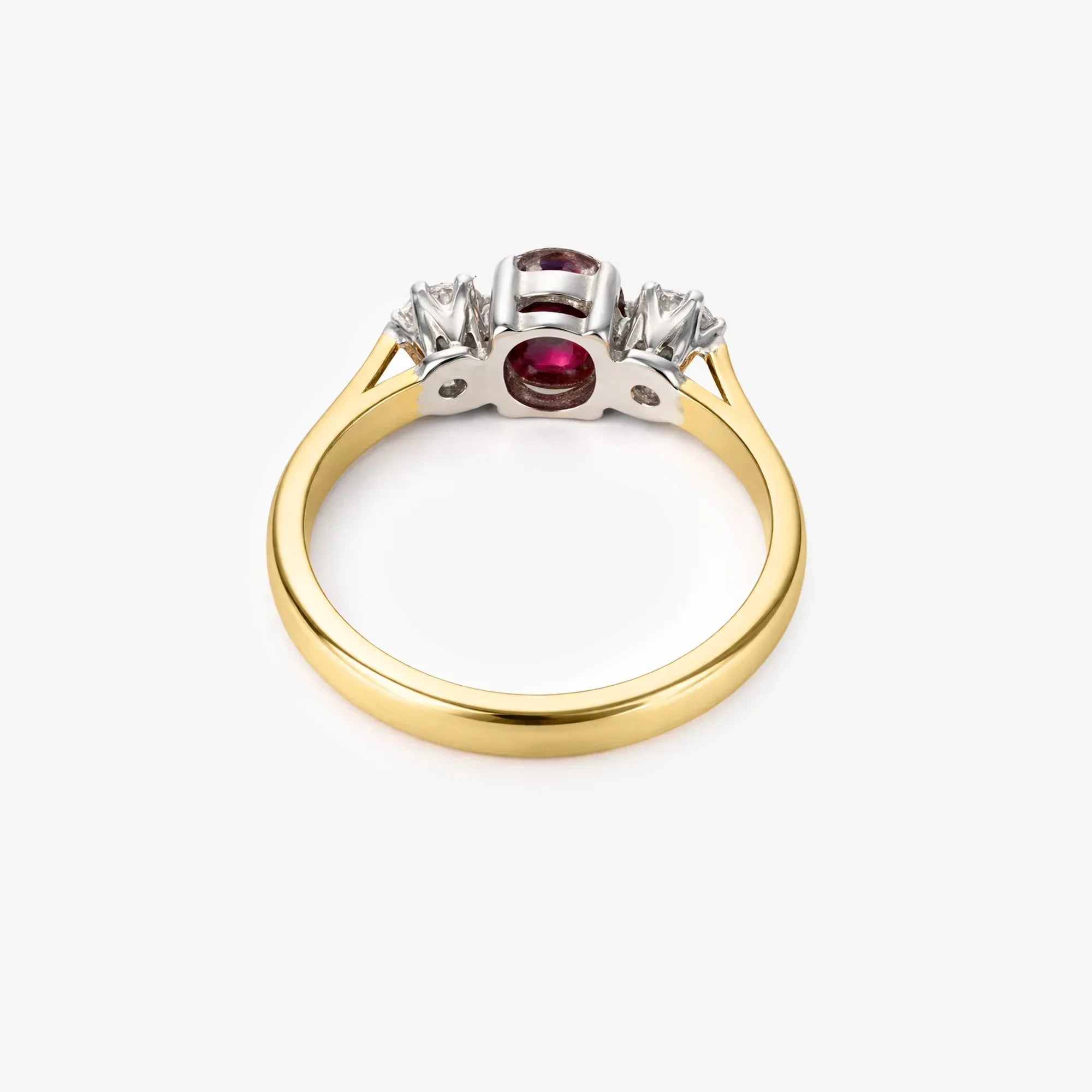 18ct Yellow Gold Oval Ruby and Diamond Three-Stone Ring - The Jewel House
