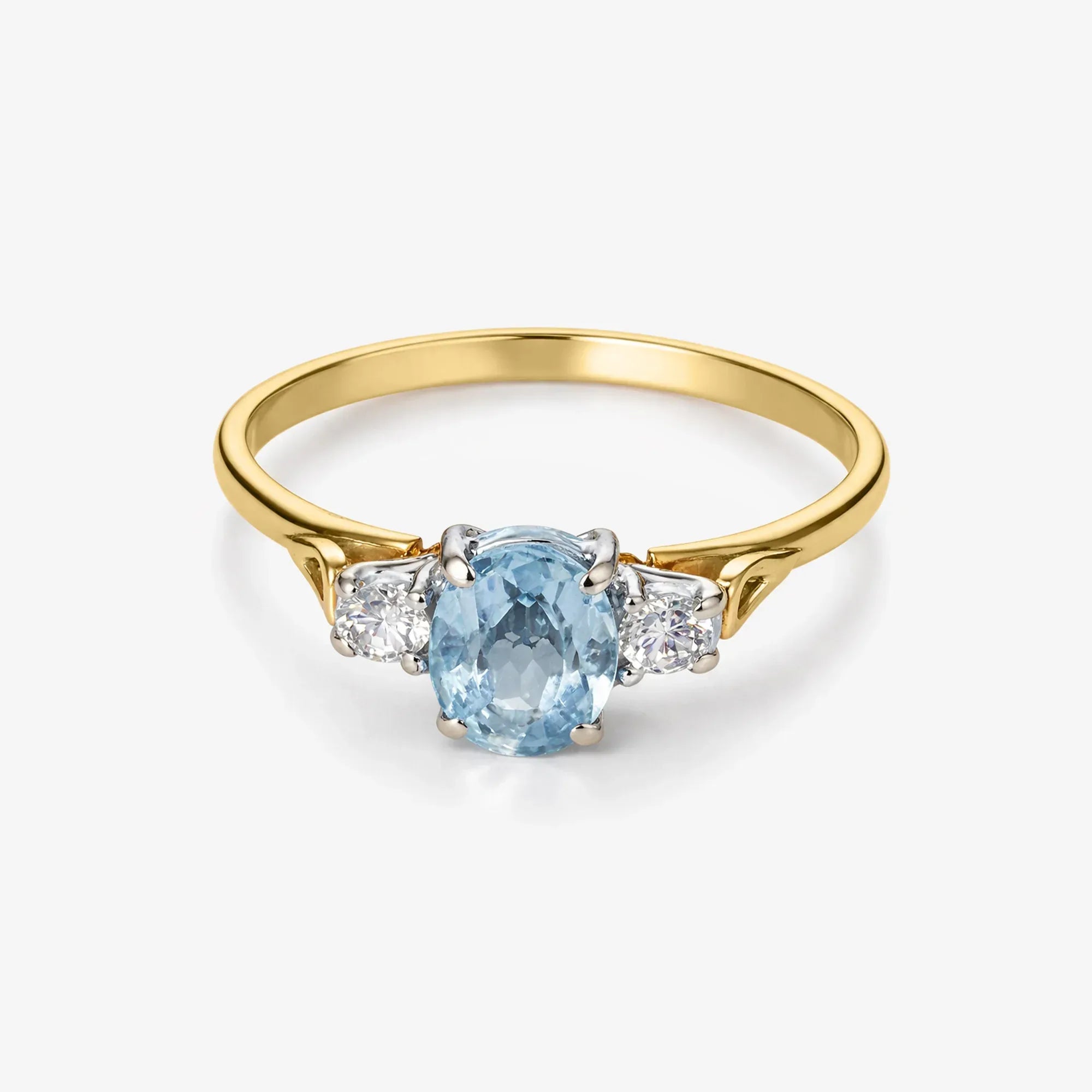 18ct Gold Aquamarine & Diamond Trilogy Ring - The Jewel House