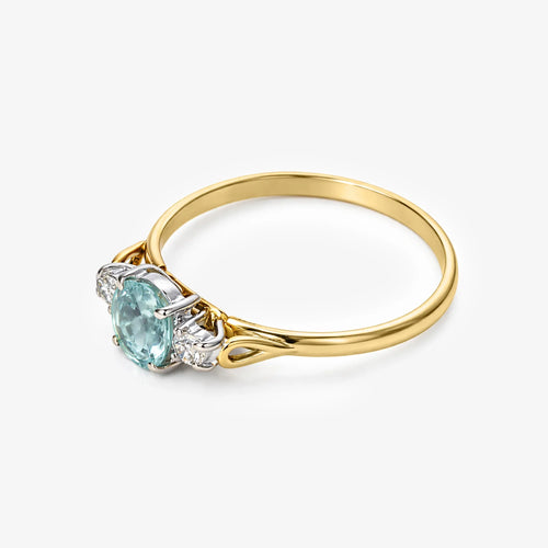18ct Gold Aquamarine & Diamond Trilogy Ring - The Jewel House