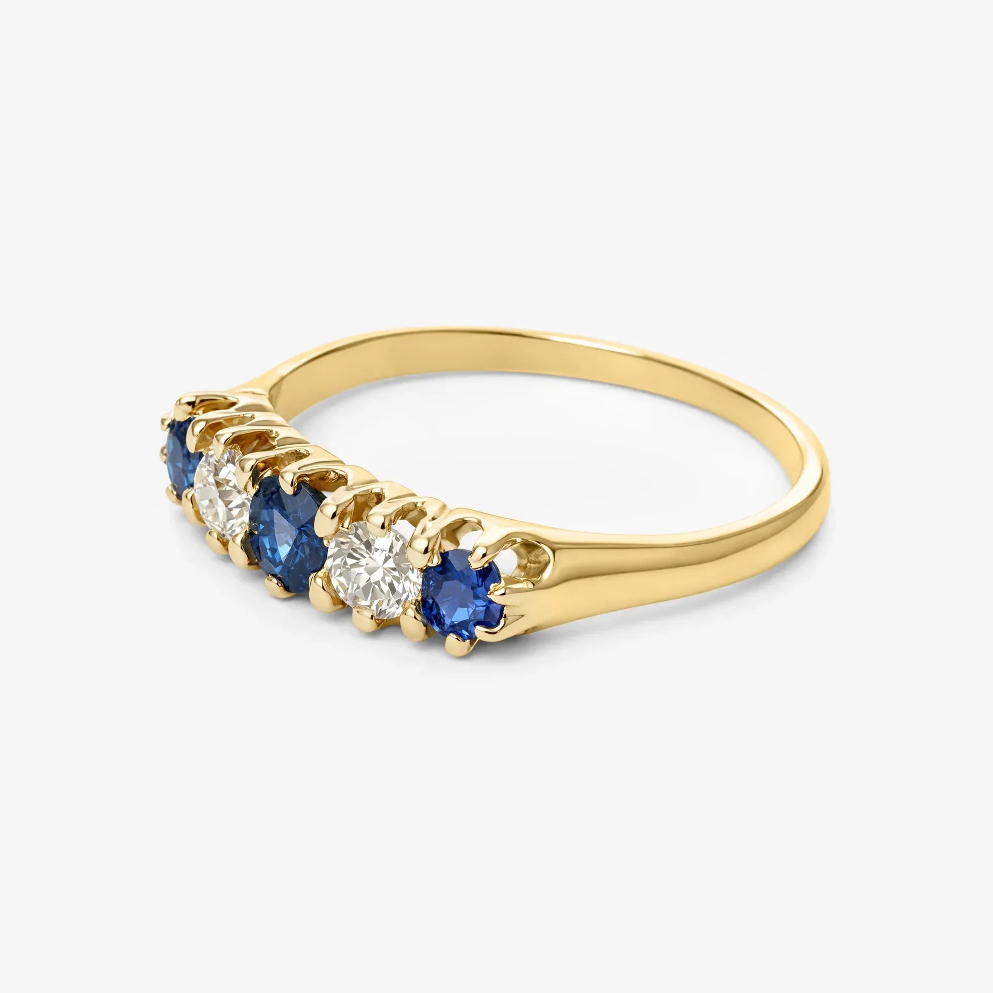 18ct Yellow Gold Sapphire and Diamond Five Stone Claw Set Ring - The Jewel House