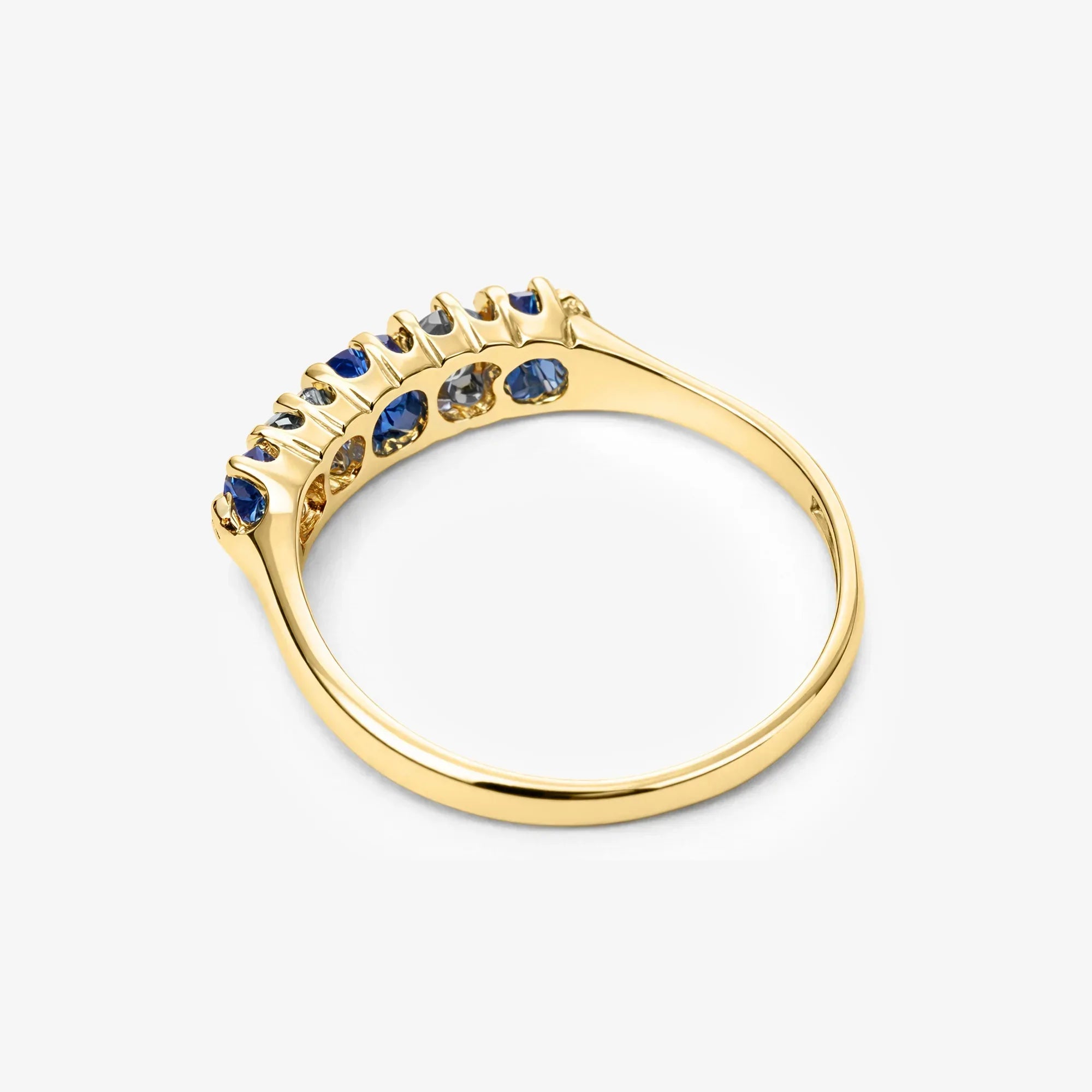 18ct Yellow Gold Sapphire and Diamond Five Stone Claw Set Ring - The Jewel House