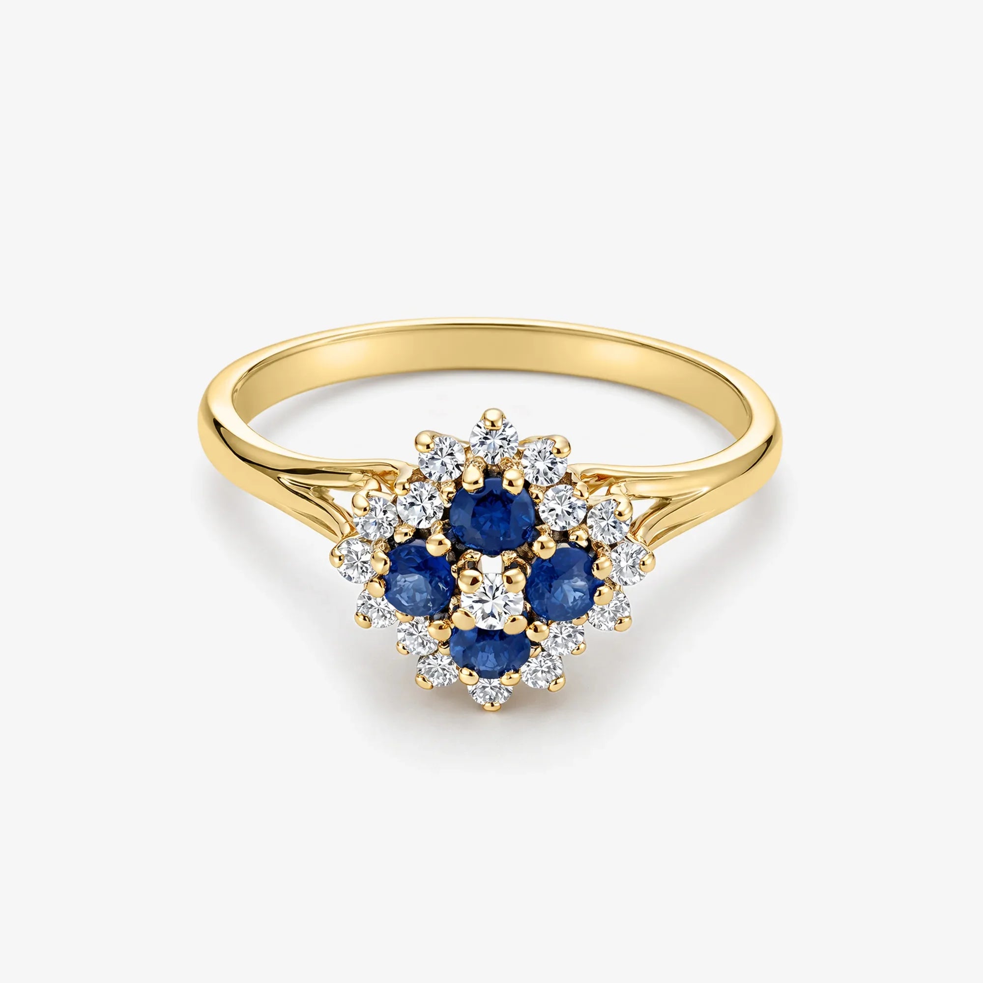 18ct Yellow Gold Sapphire and Diamond Cluster Ring - The Jewel House