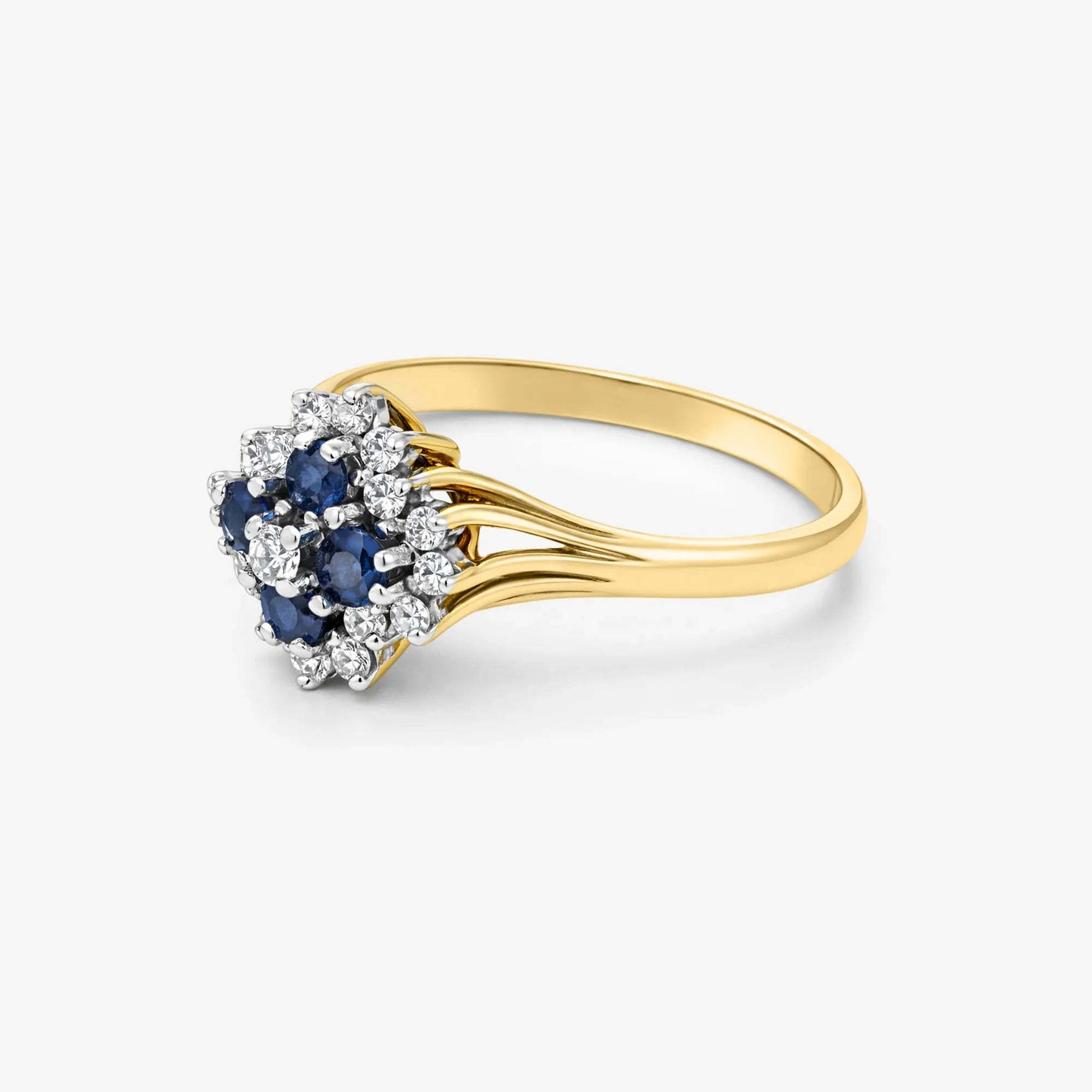 18ct Yellow Gold Sapphire and Diamond Cluster Ring - The Jewel House