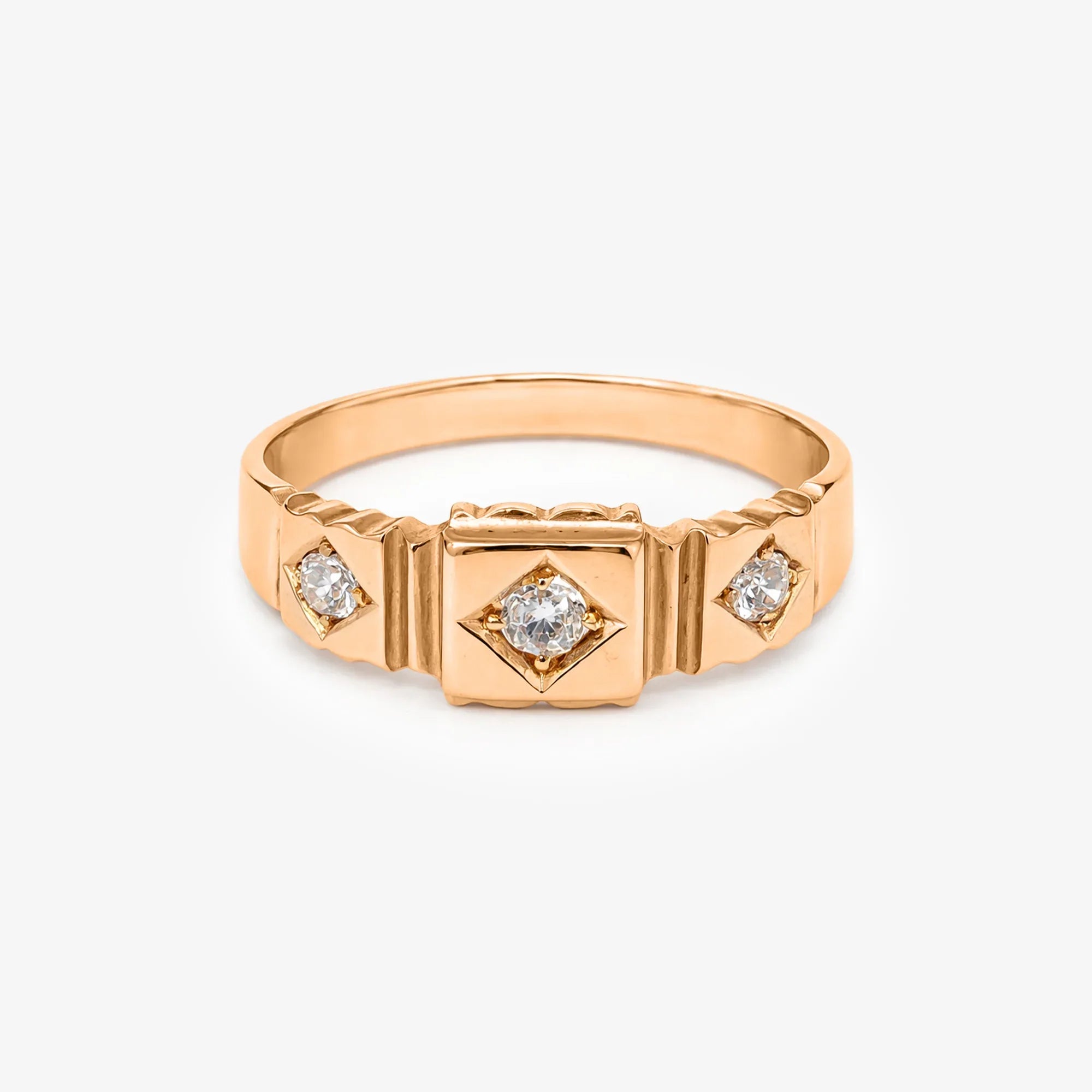 Antique 18ct Yellow Gold 3-Stone Old Cut Diamond Ring - The Jewel House