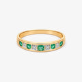 9ct Yellow Gold Emerald and Diamond Half Eternity Ring - The Jewel House