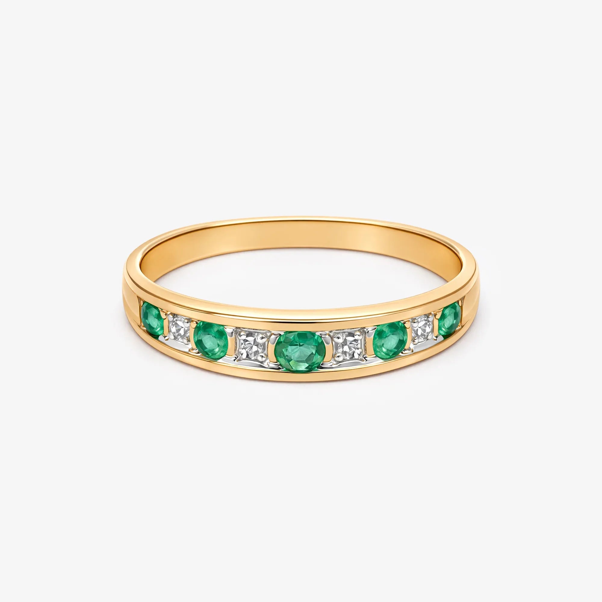 9ct Yellow Gold Emerald and Diamond Half Eternity Ring - The Jewel House