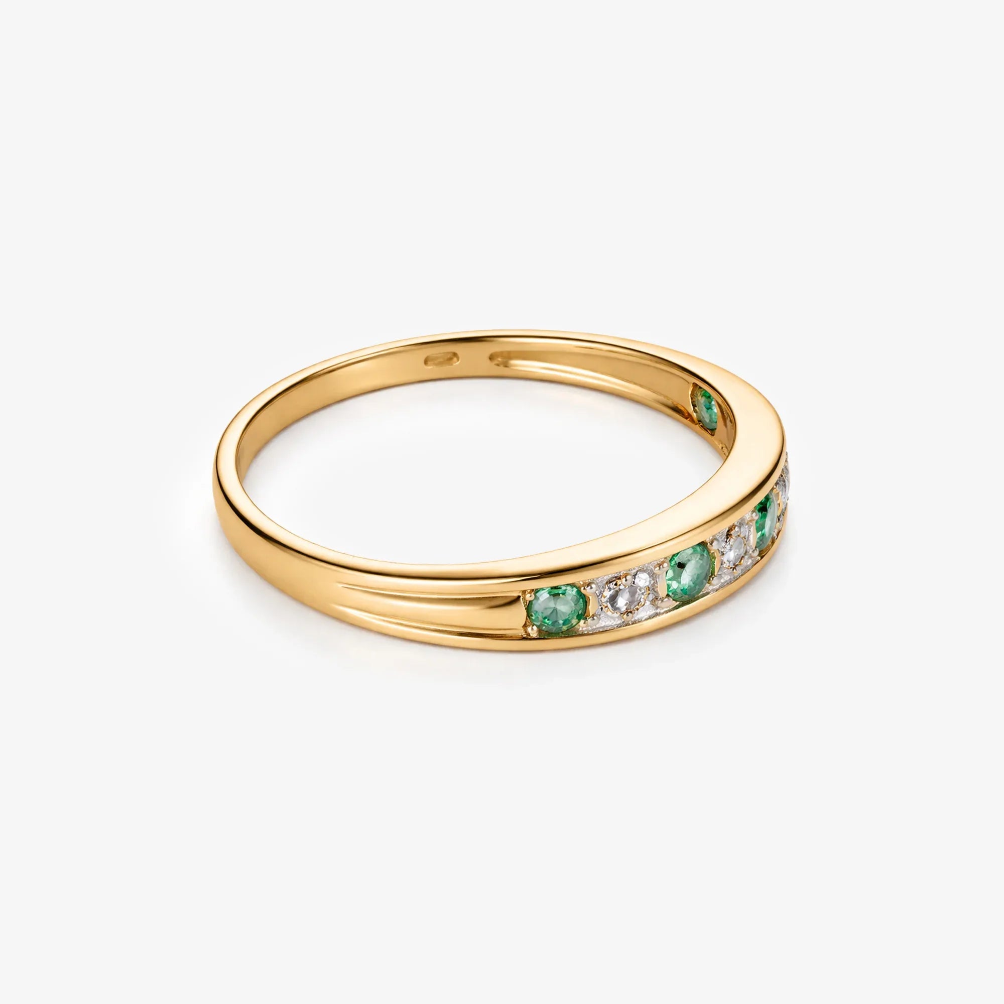 9ct Yellow Gold Emerald and Diamond Half Eternity Ring - The Jewel House
