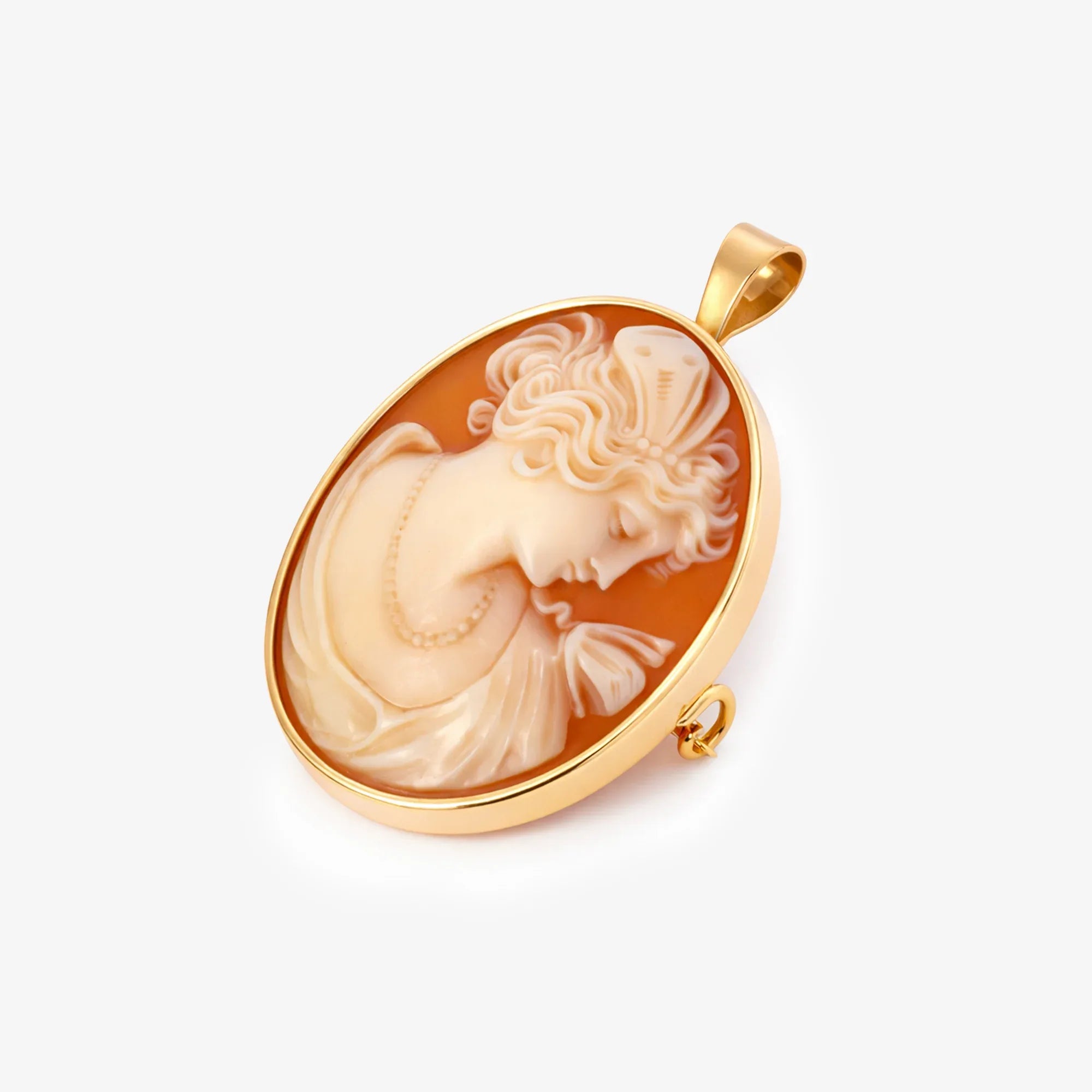 18ct Yellow Gold Oval Cameo Brooch Pendant - The Jewel House