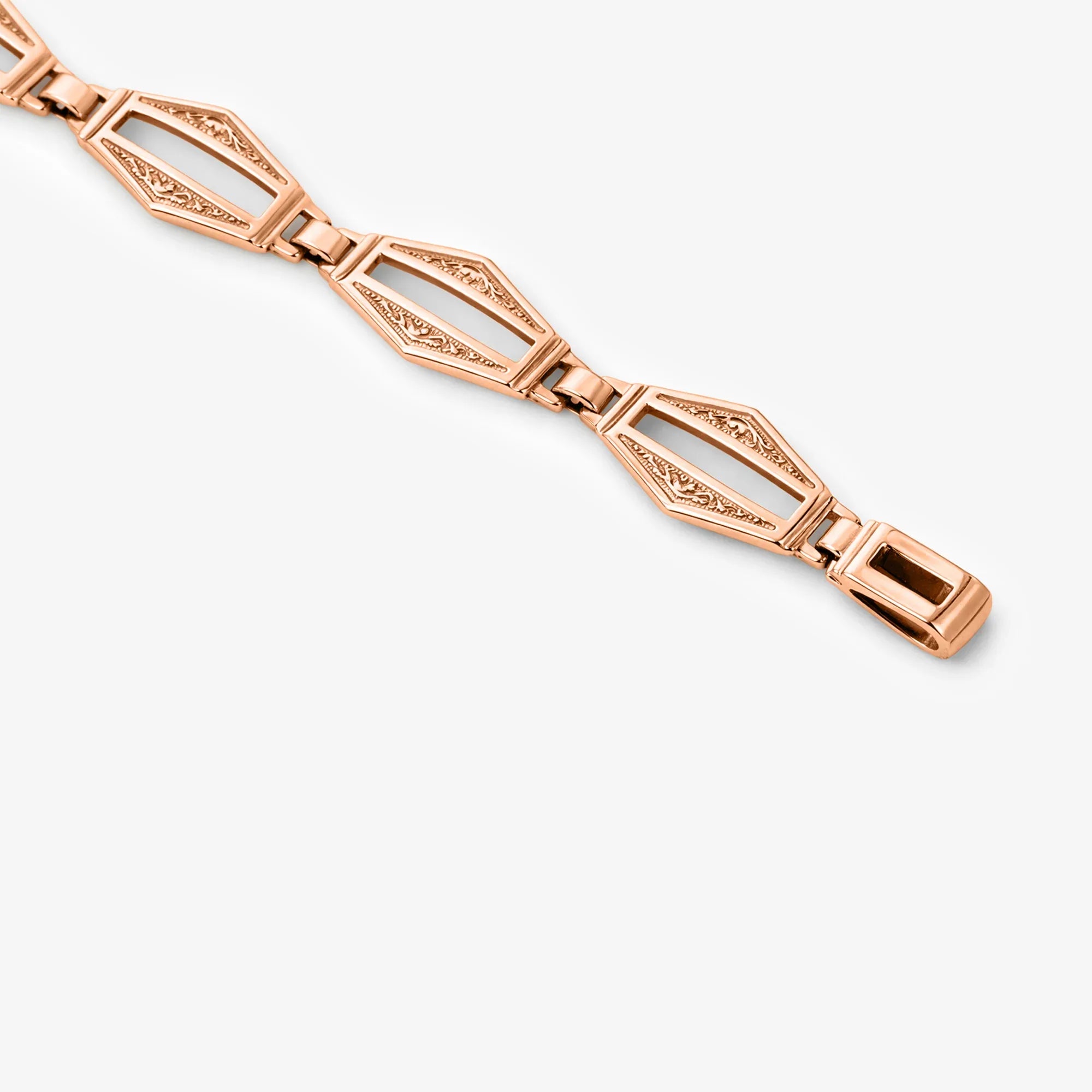 9ct Rose Gold Engraved Open Link Panel Bracelet - The Jewel House