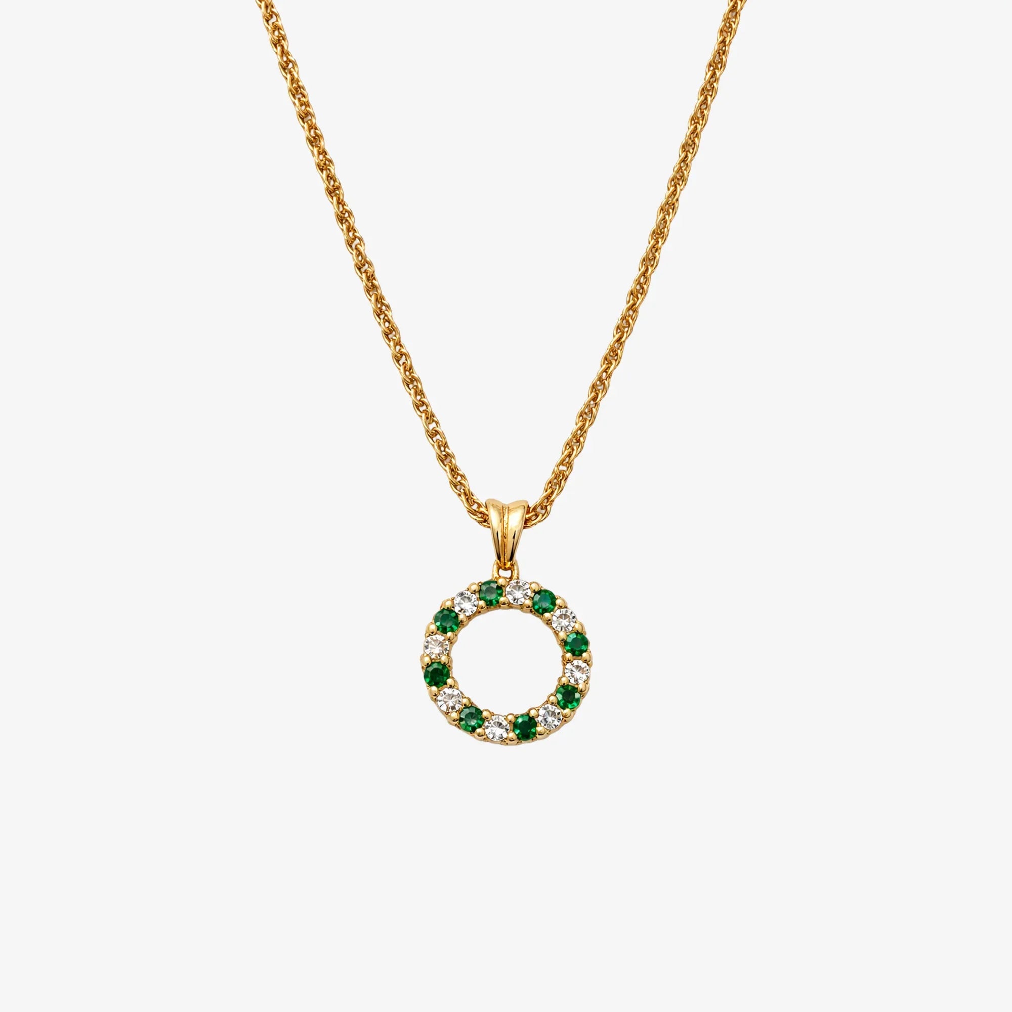 18ct Gold Emerald and Diamond Circular Pendant on PoW Chain - The Jewel House
