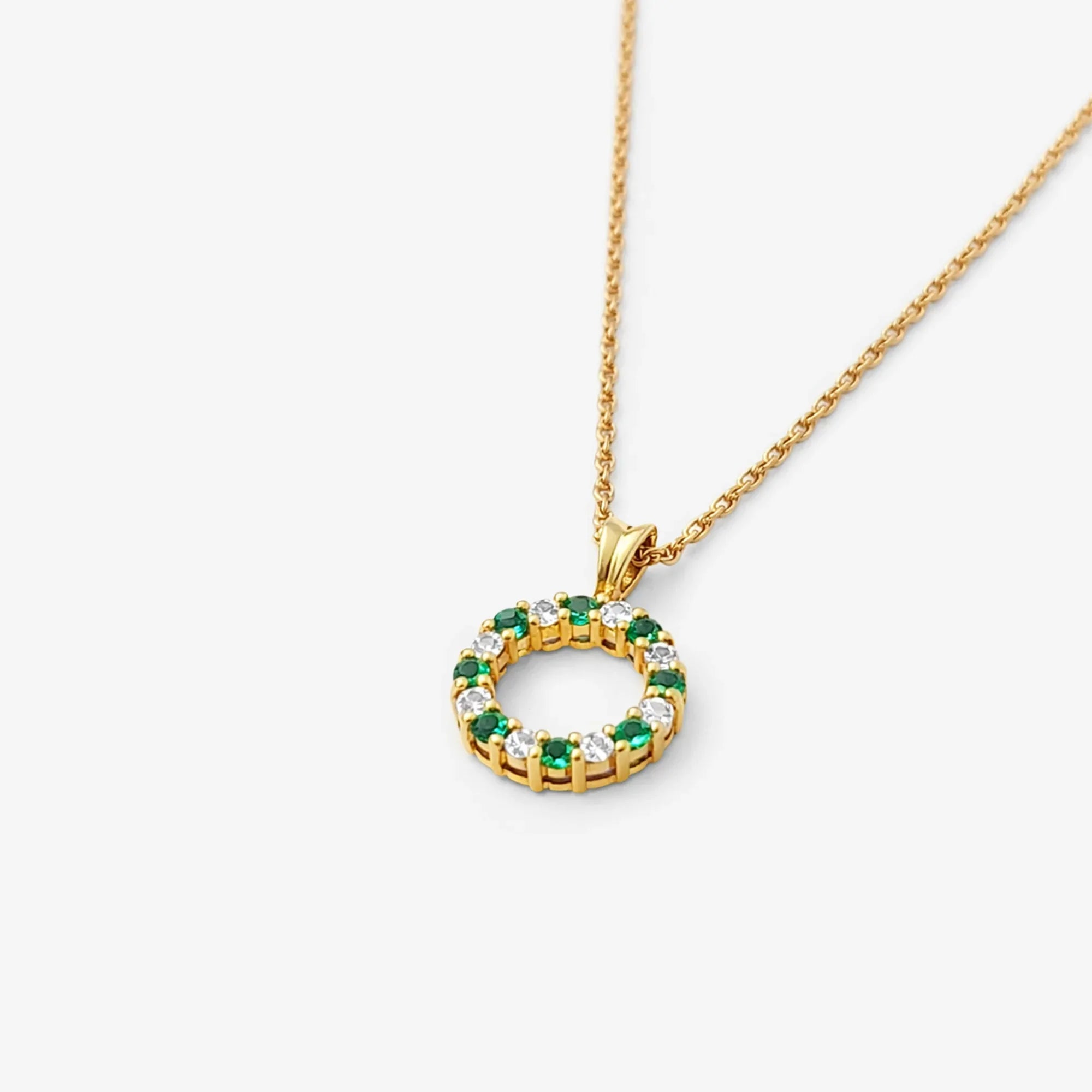 18ct Gold Emerald and Diamond Circular Pendant on PoW Chain - The Jewel House