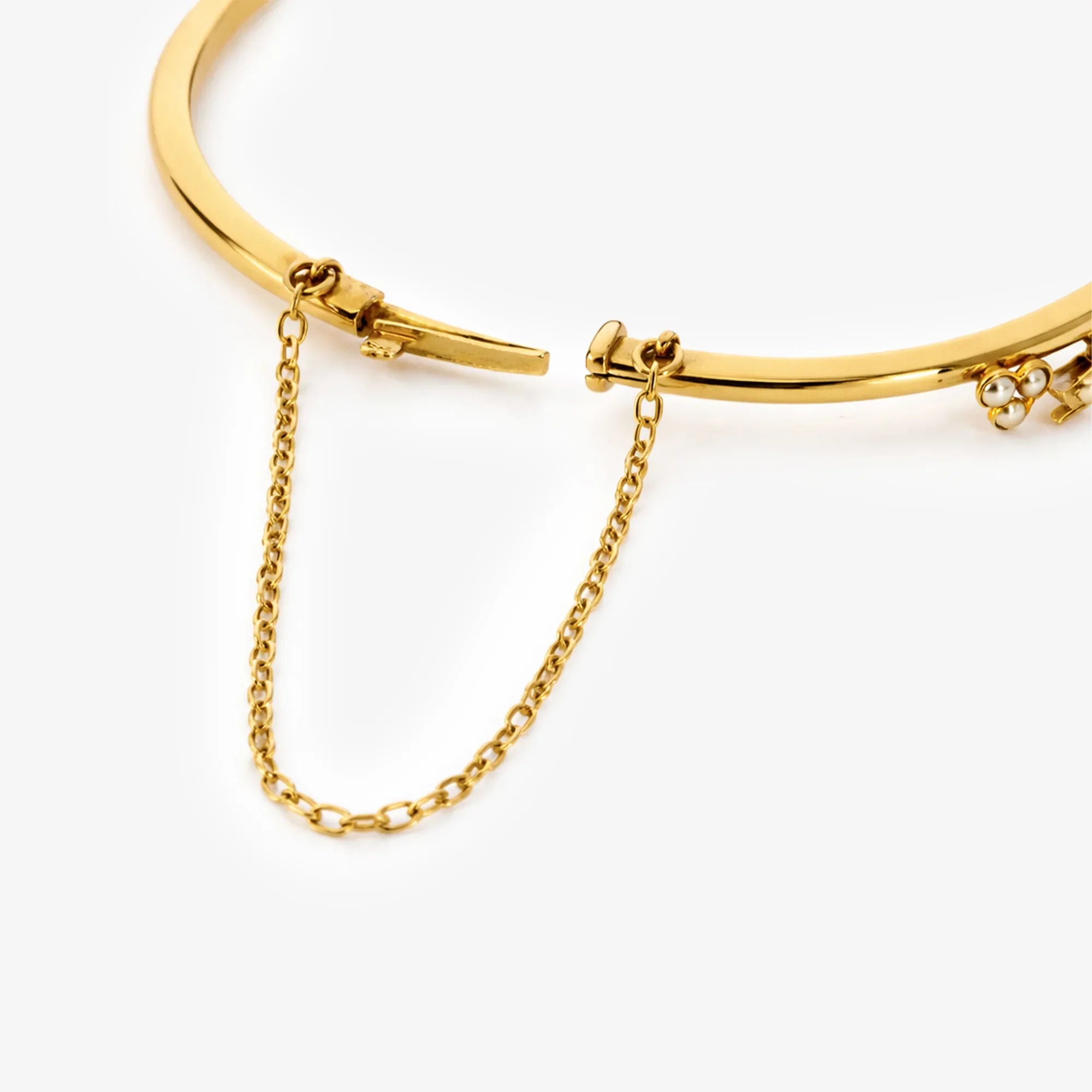 Victorian 15ct Yellow Gold Pearl and Diamond Floral Bangle - The Jewel House