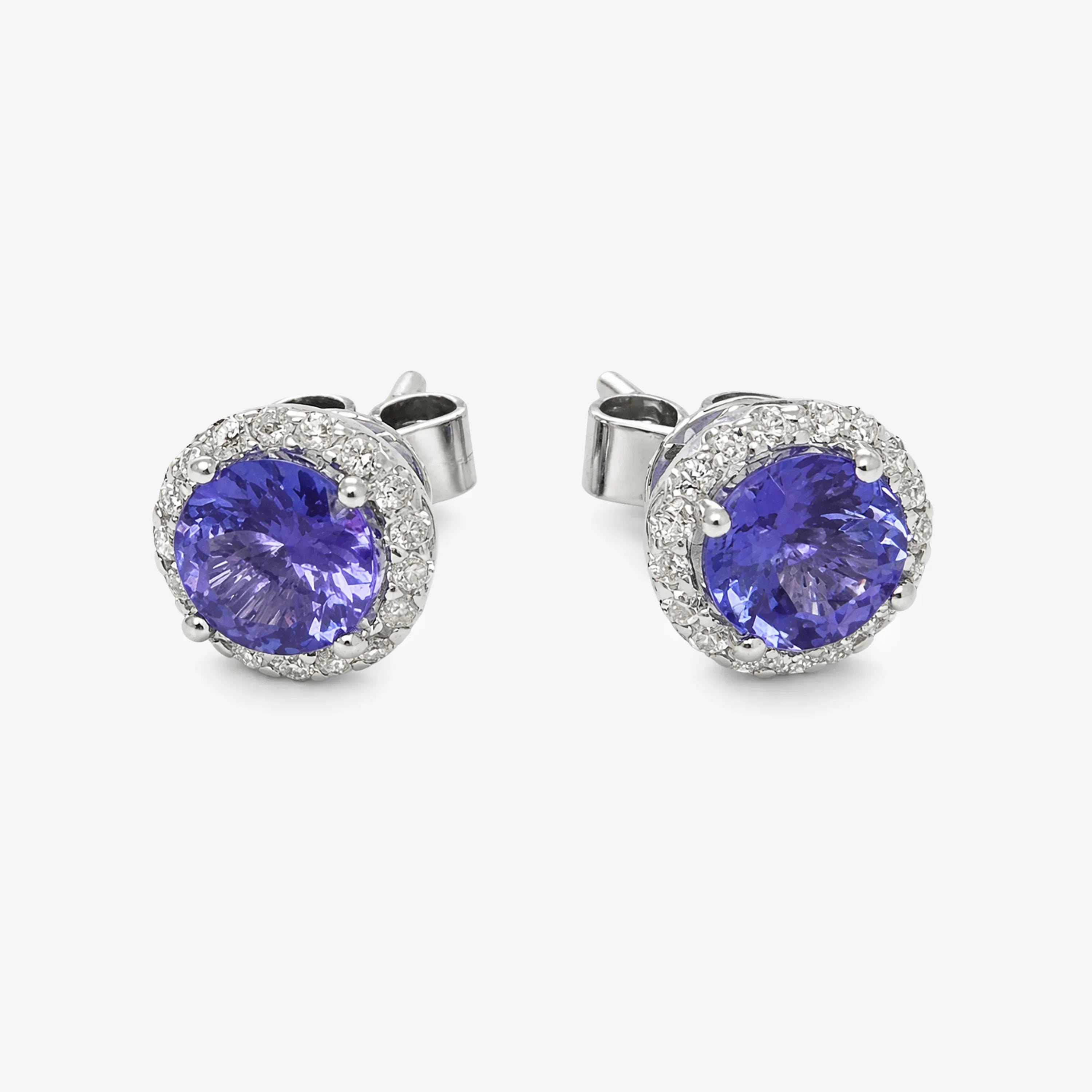 14ct White Gold Tanzanite and Diamond Cluster Earrings