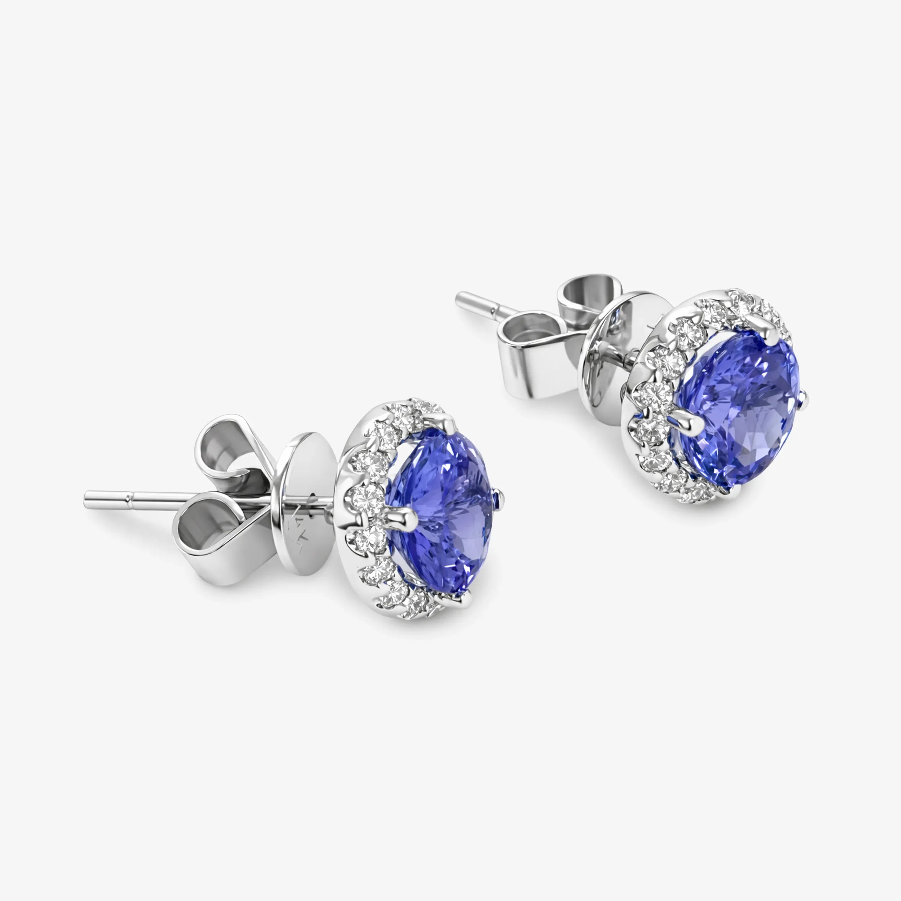 14ct White Gold Tanzanite and Diamond Cluster Earrings
