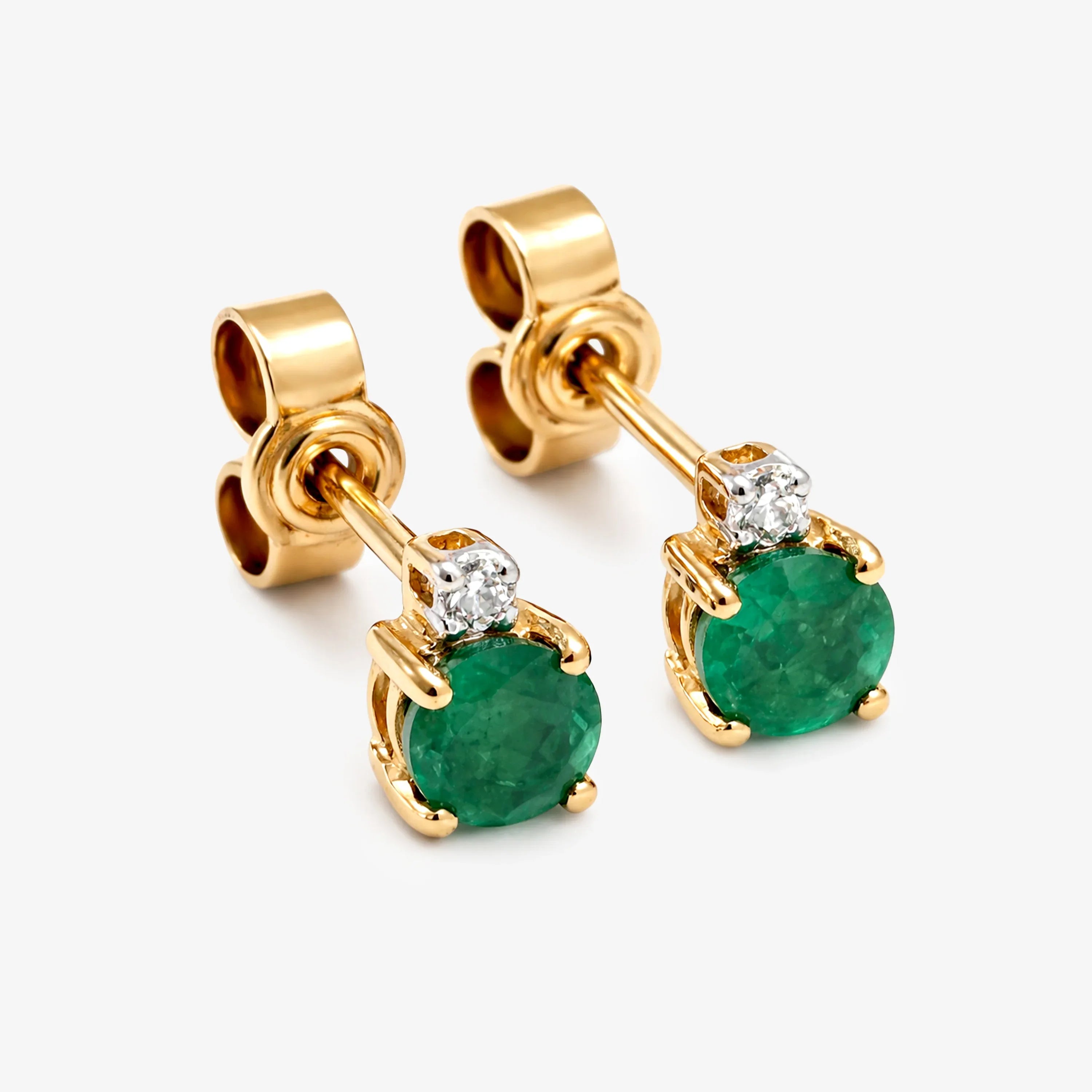9ct Gold Emerald and Diamond Stud Earrings