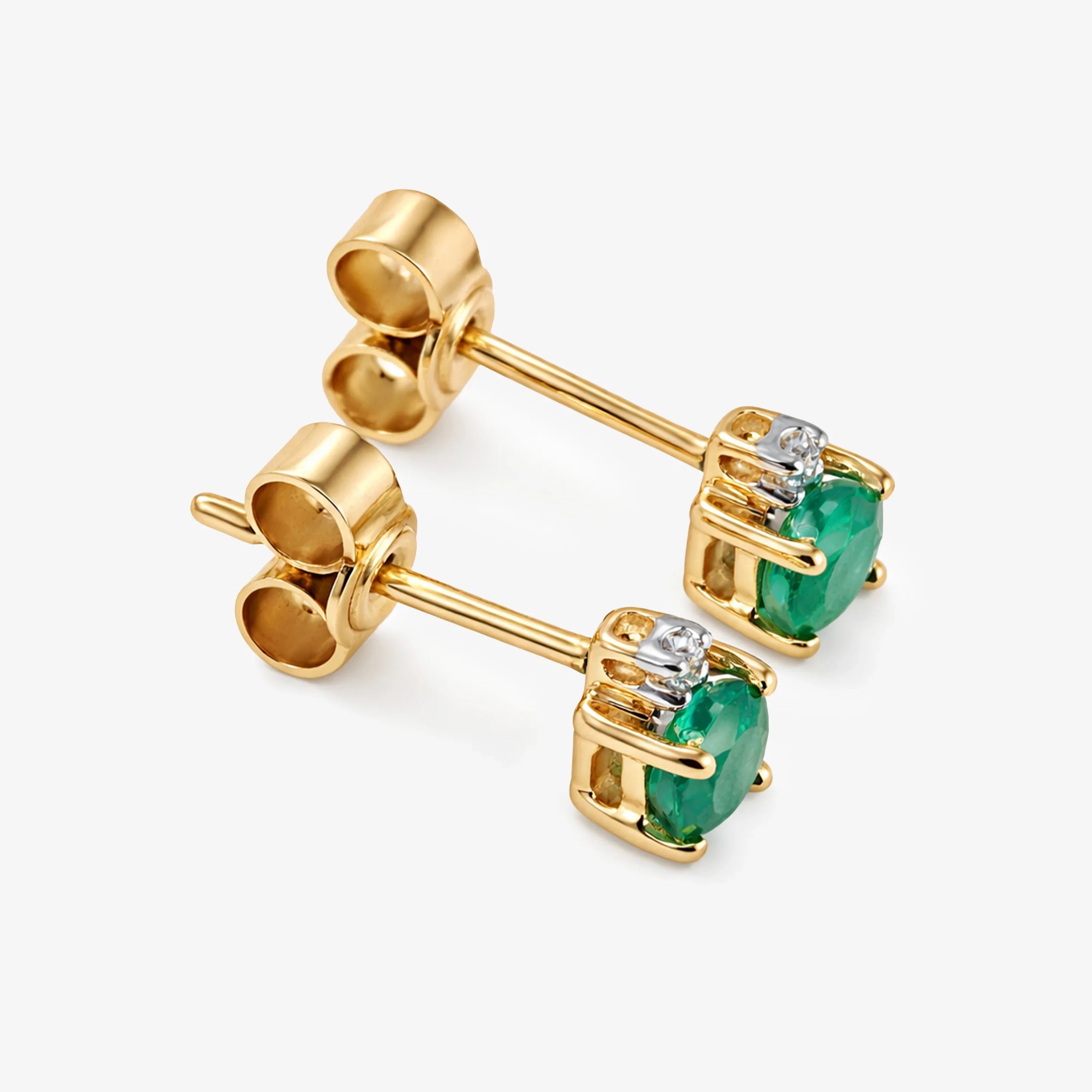 9ct Gold Emerald and Diamond Stud Earrings