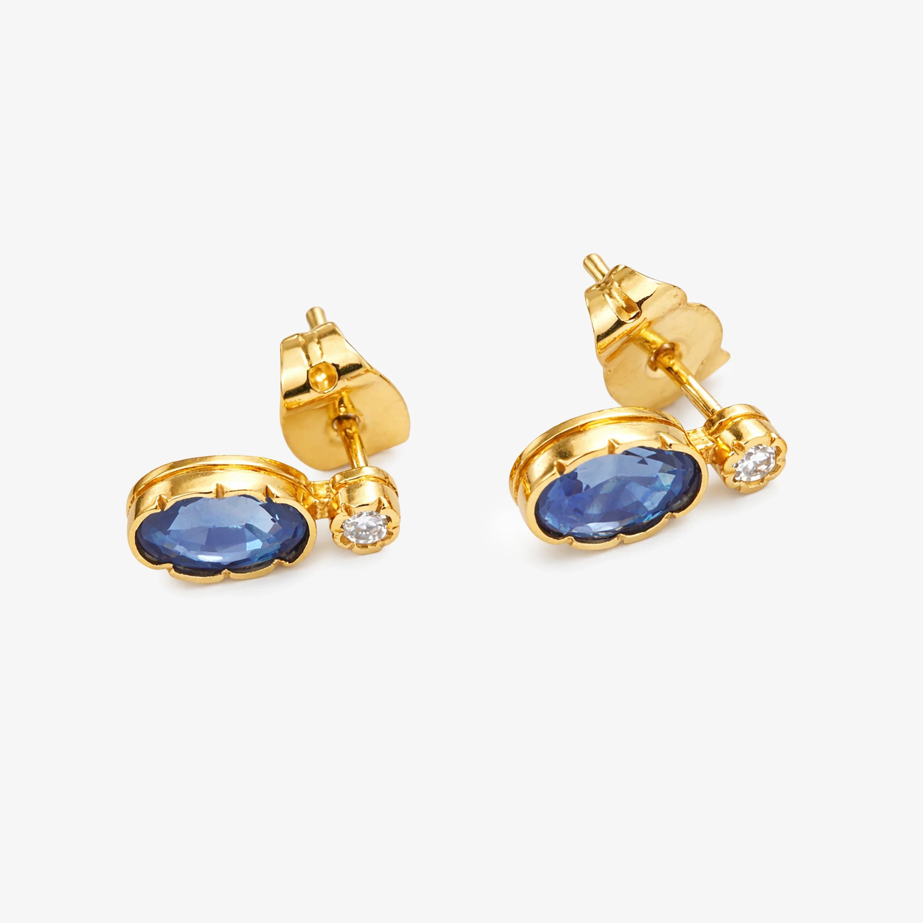 18ct Yellow Gold Sapphire and Diamond Stud Earrings