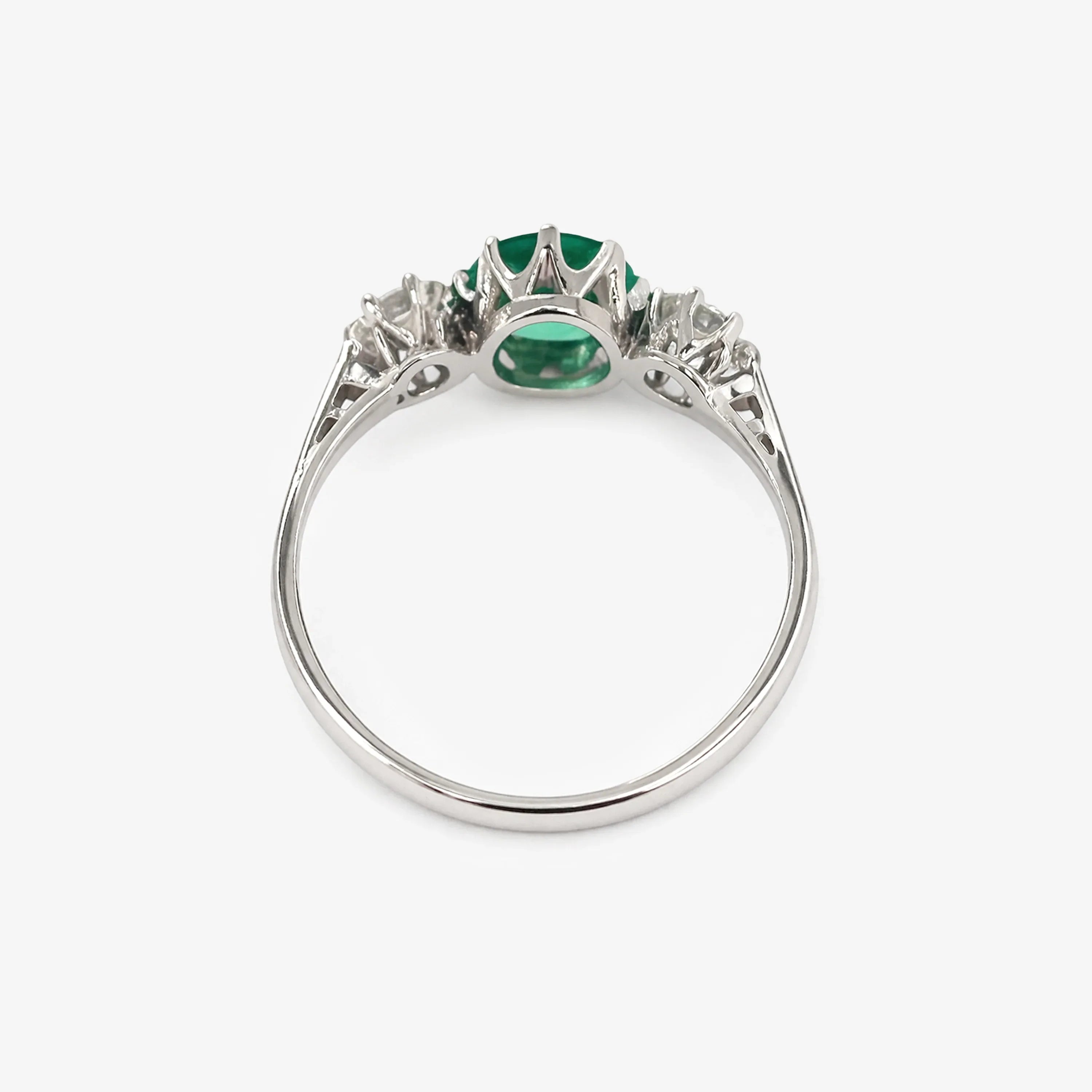 Emerald and Old Cut Diamond Trilogy Ring