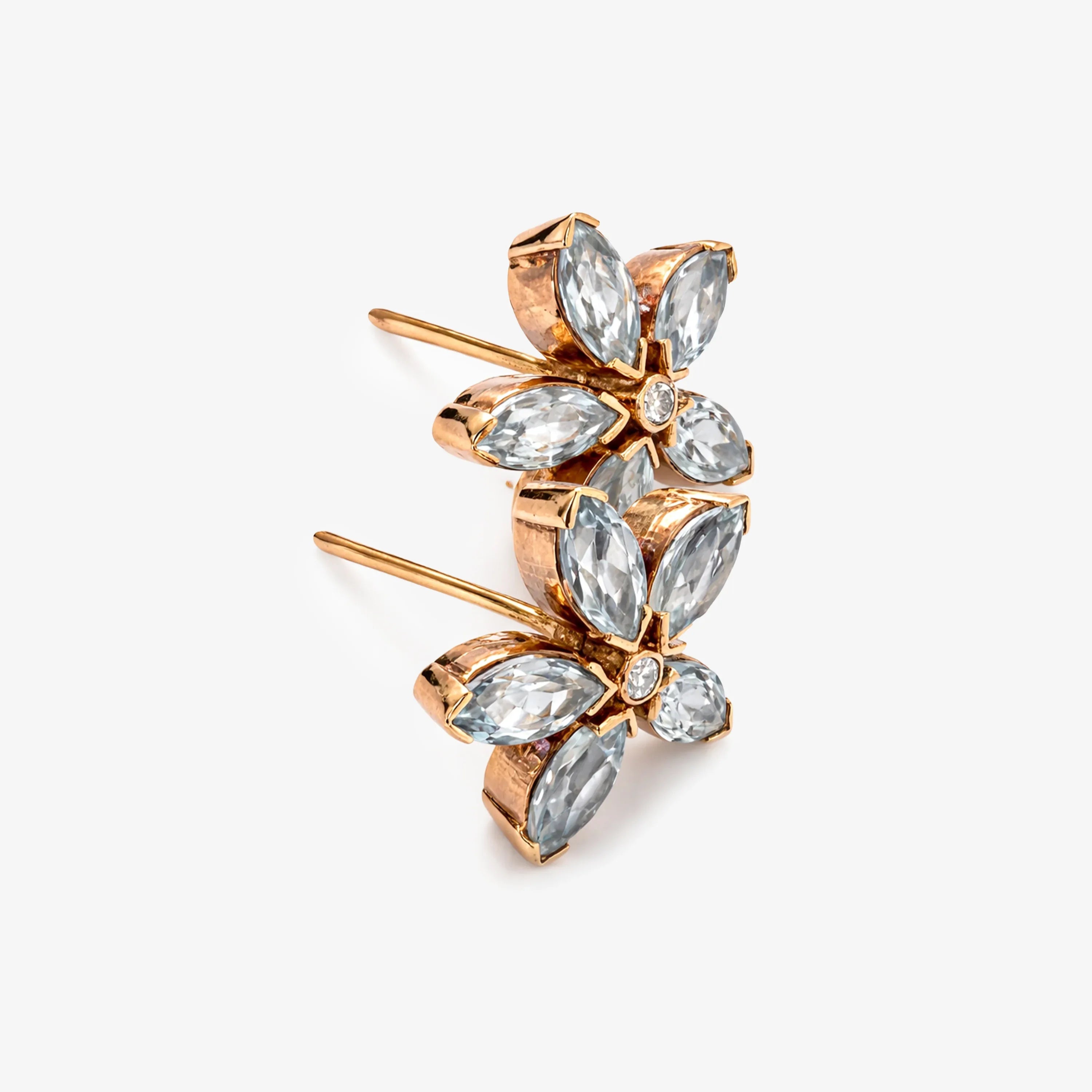 9ct Rose Gold Aquamarine and Diamond Flower Stud Earrings