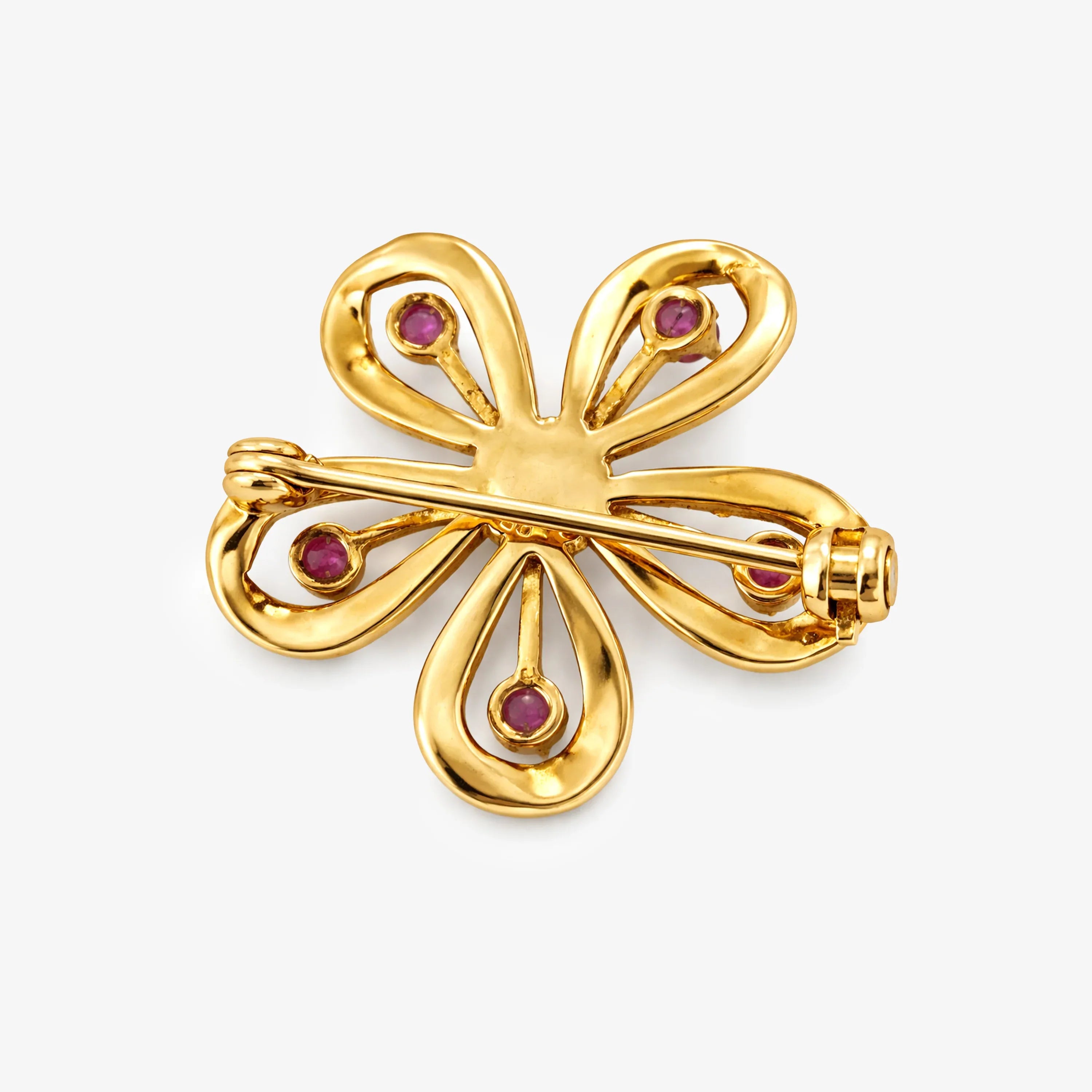 Antique Ruby and Seed Pearl Floral Brooch in 9ct Yellow Gold