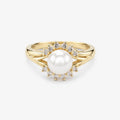 14ct Yellow Gold Cultured Pearl and Diamond Cluster Ring