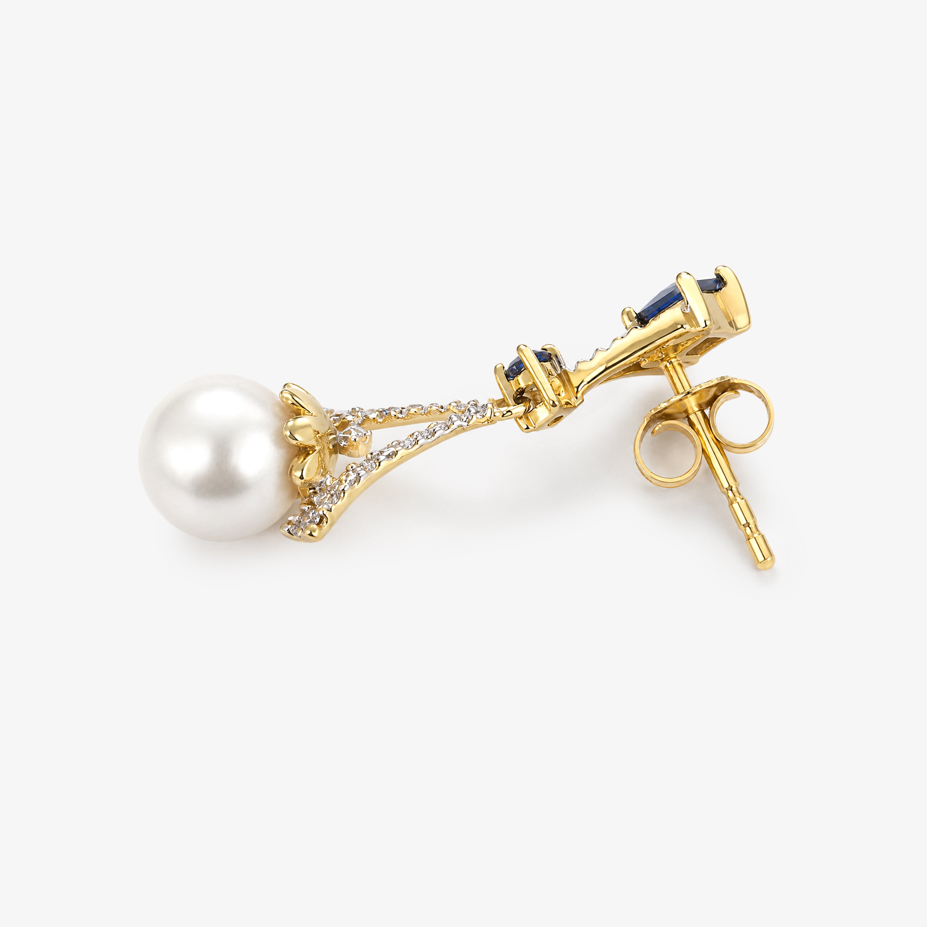 14ct Gold Sapphire and Cultured Pearl Drop Earrings
