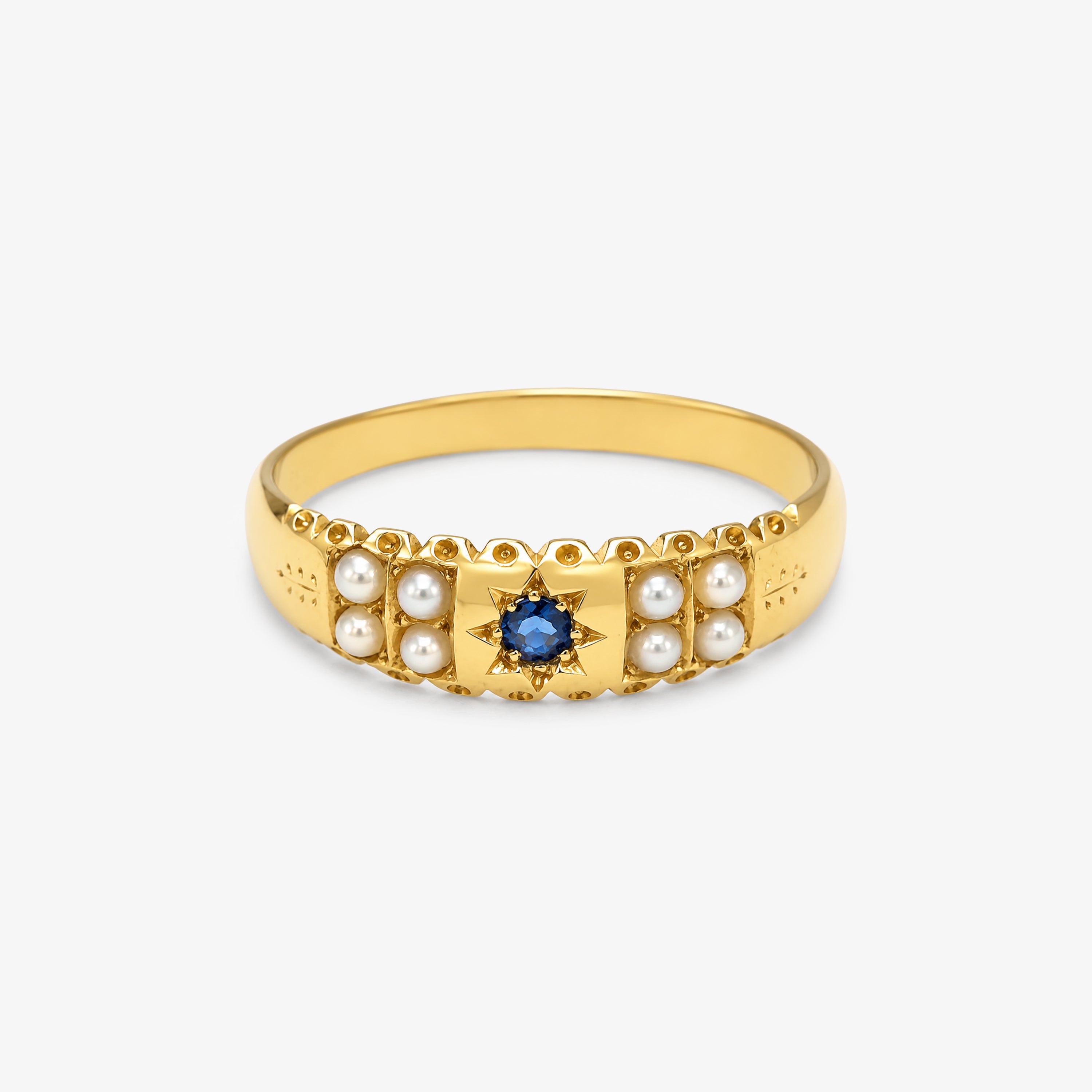 18ct Gold Sapphire and Seed Pearl Ring