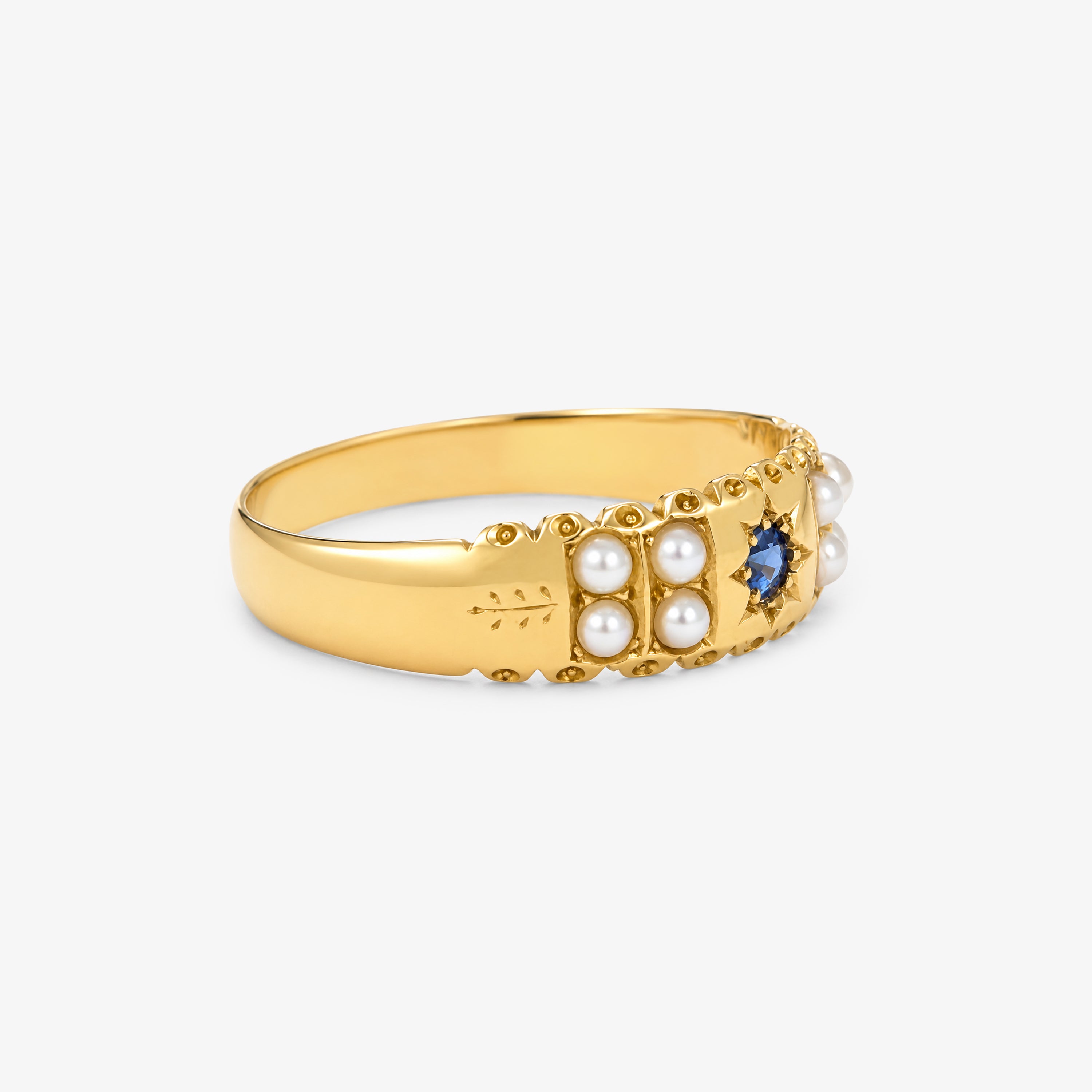 18ct Gold Sapphire and Seed Pearl Ring