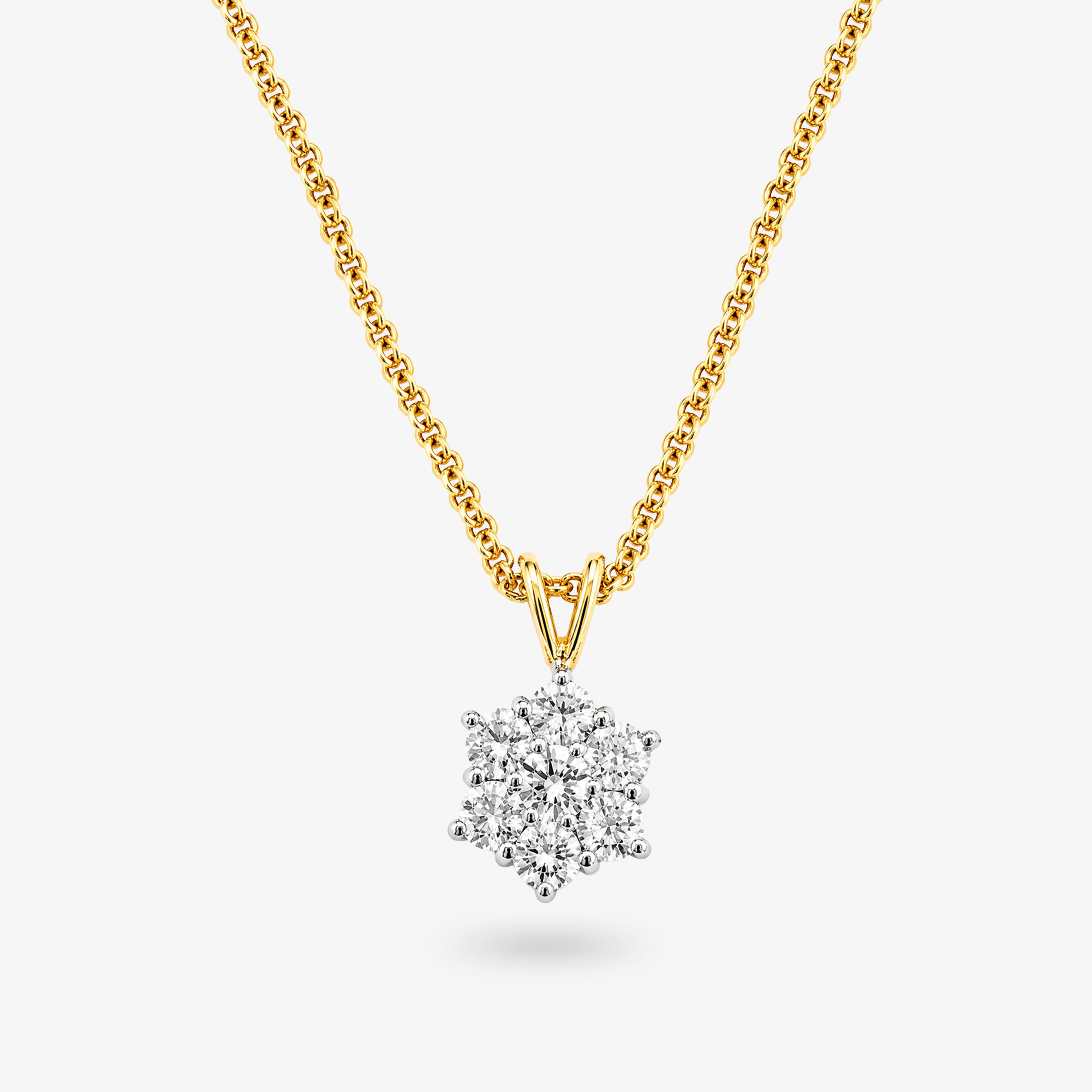 18ct Gold Diamond Daisy Cluster Pendant Necklace