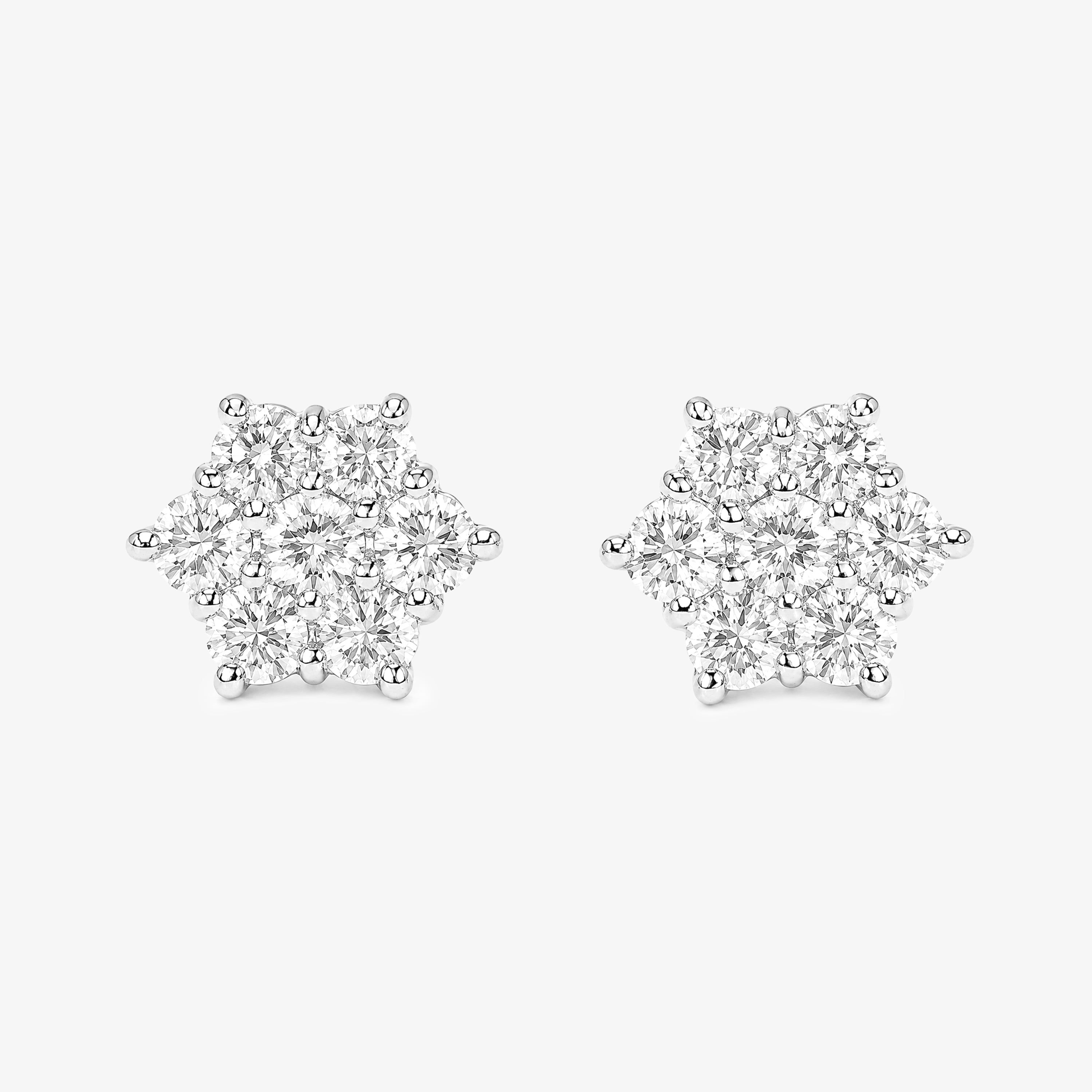 18ct White Gold Diamond Daisy Cluster Stud Earrings