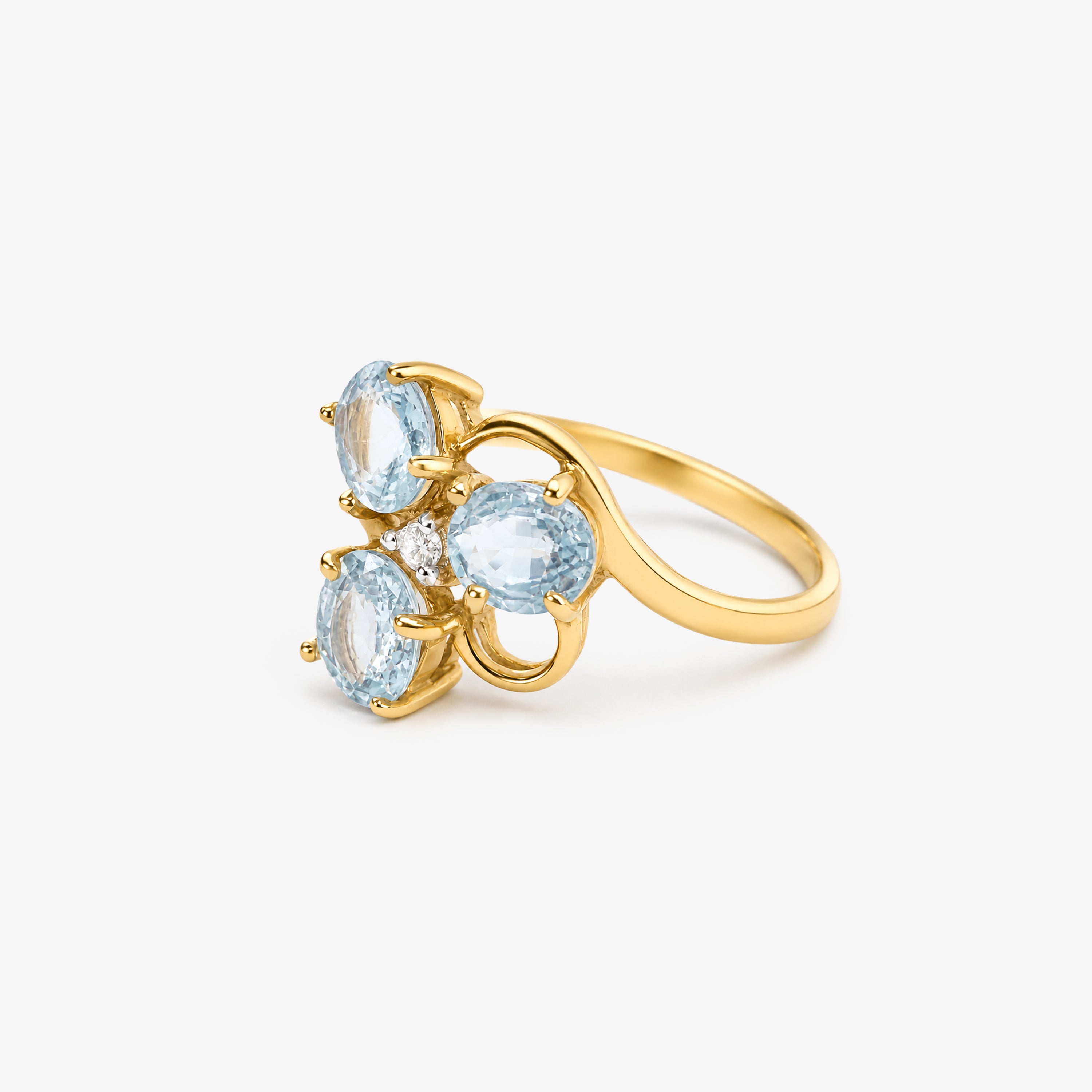 9ct Yellow Gold Light Blue Sapphire & Diamond Ring