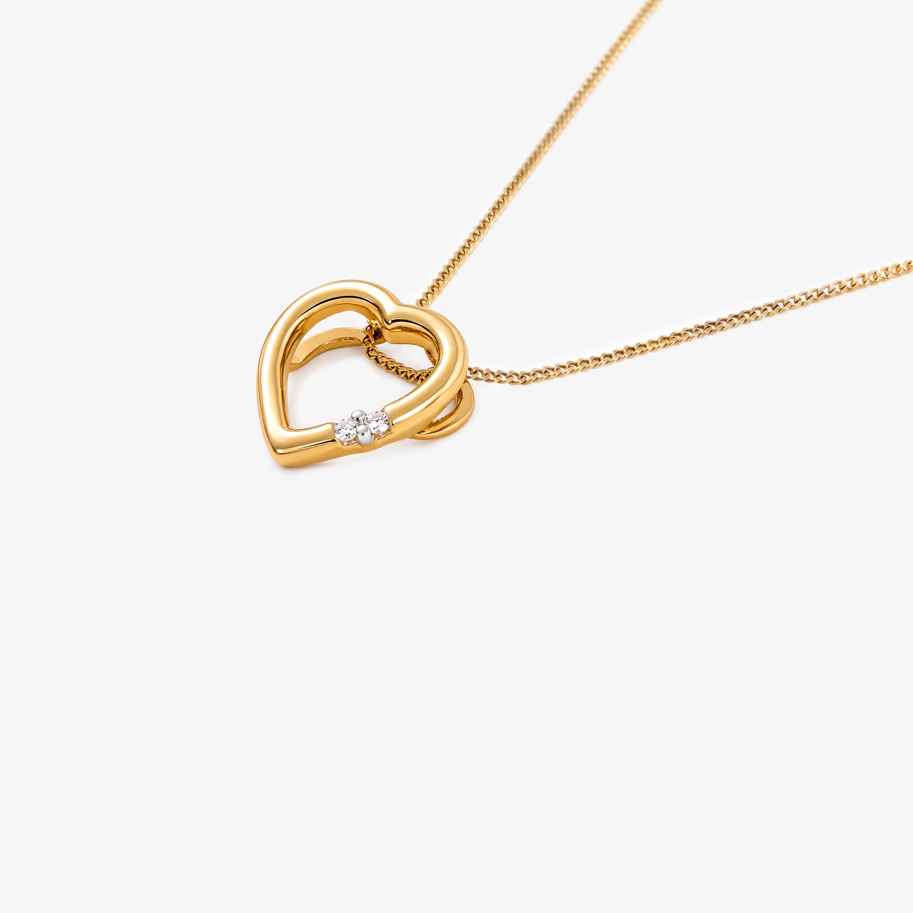 9ct Gold Open Heart Diamond Pendant Necklace