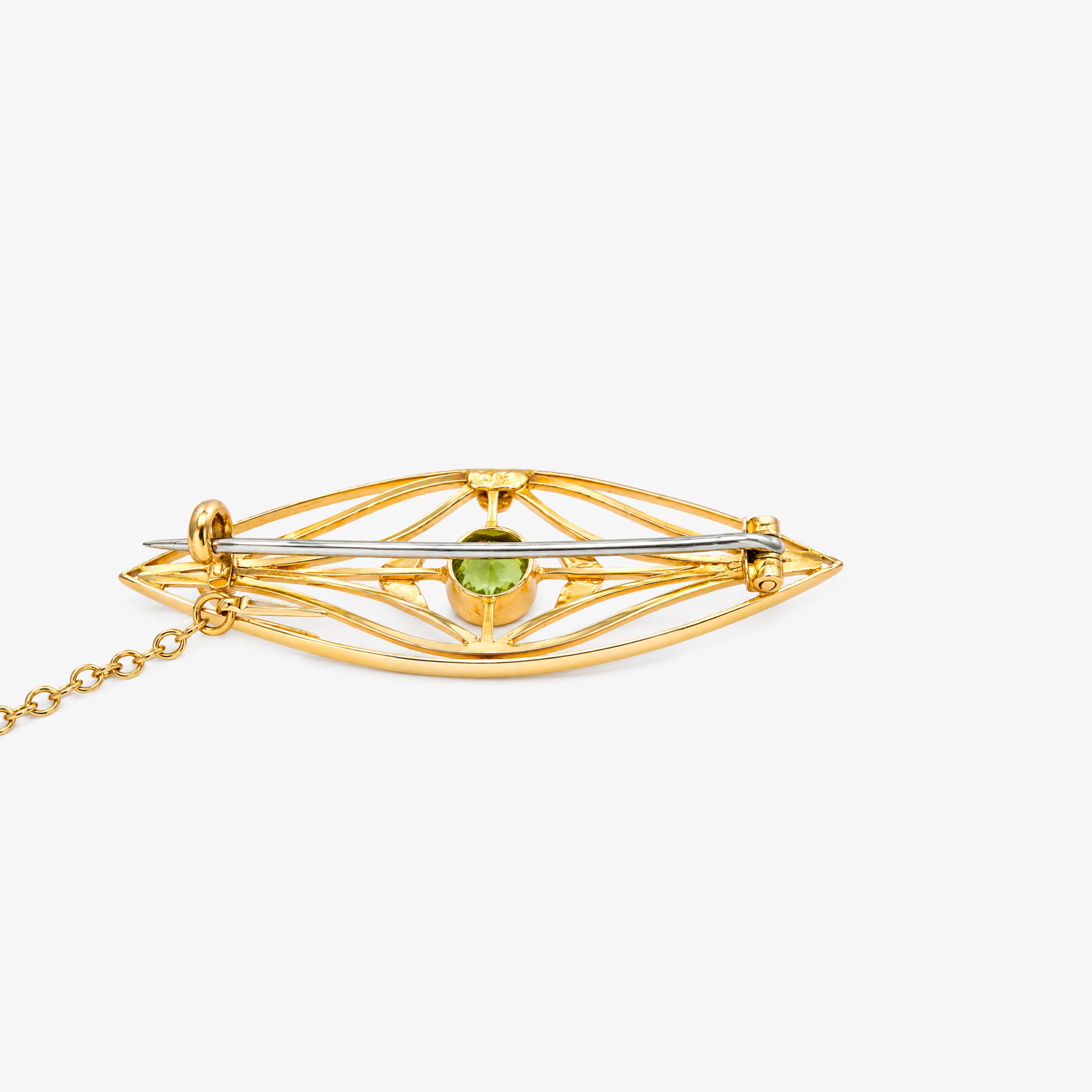 9ct Yellow Gold Edwardian Peridot and Pearl Brooch