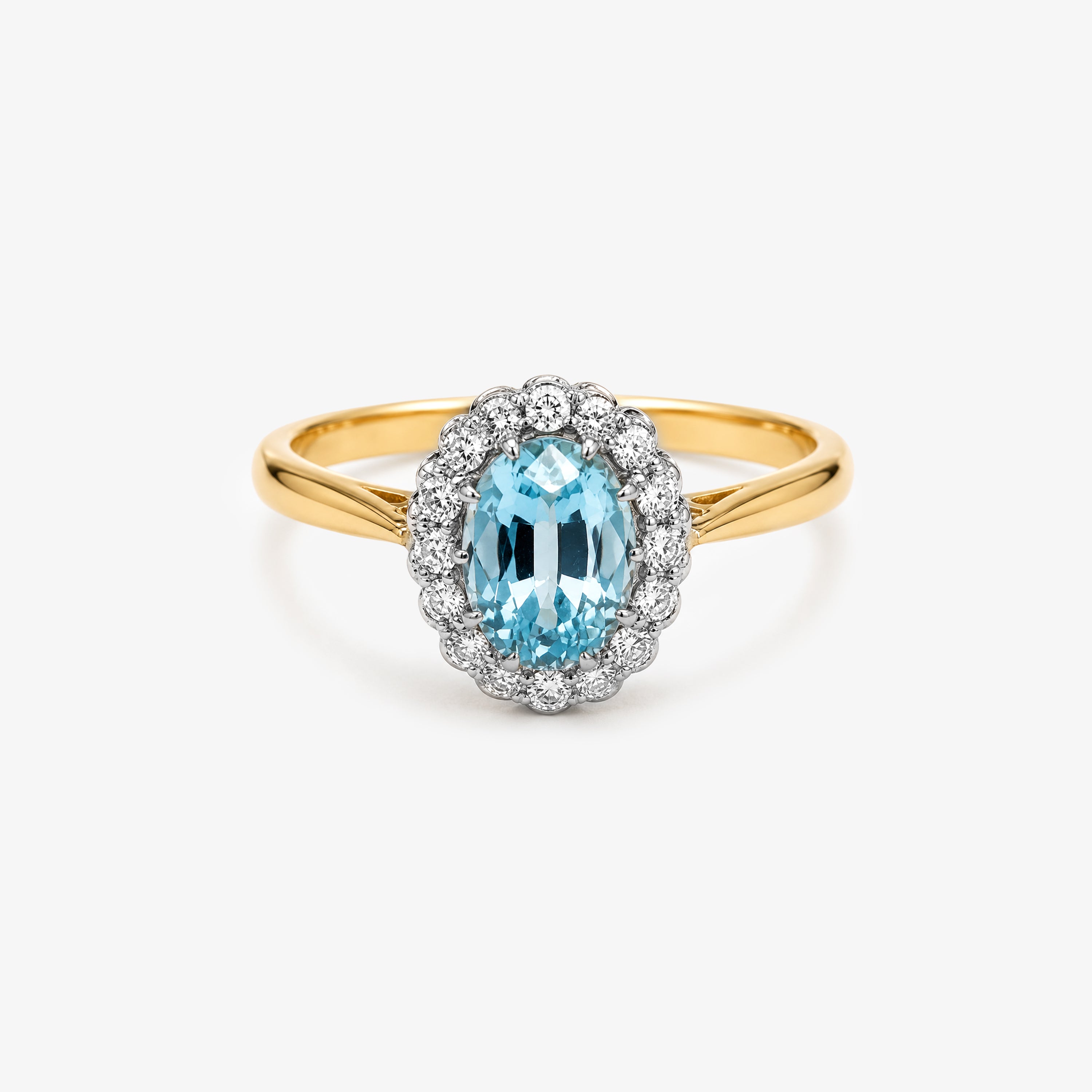 18ct Yellow Gold Blue Topaz and Diamond Cluster Ring